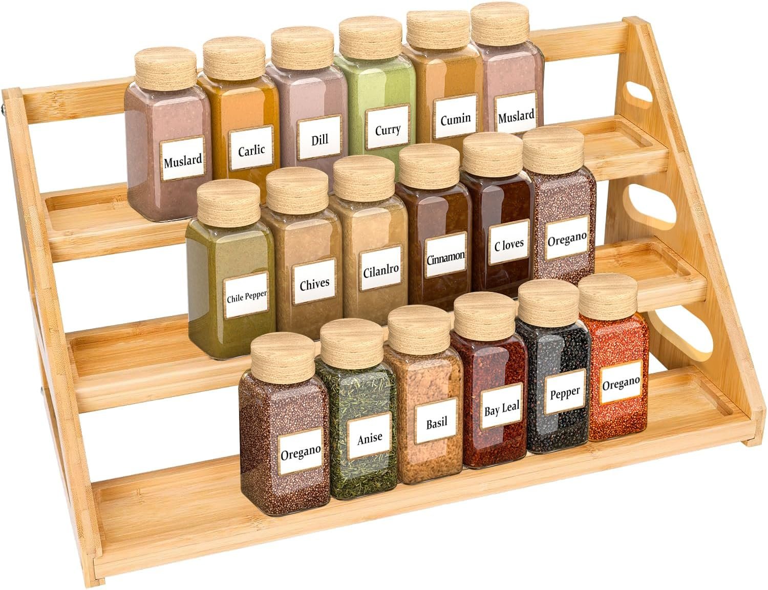 Spice Rack – Bamboo Wood Spice Rack Organization for Cabinet/Countertop