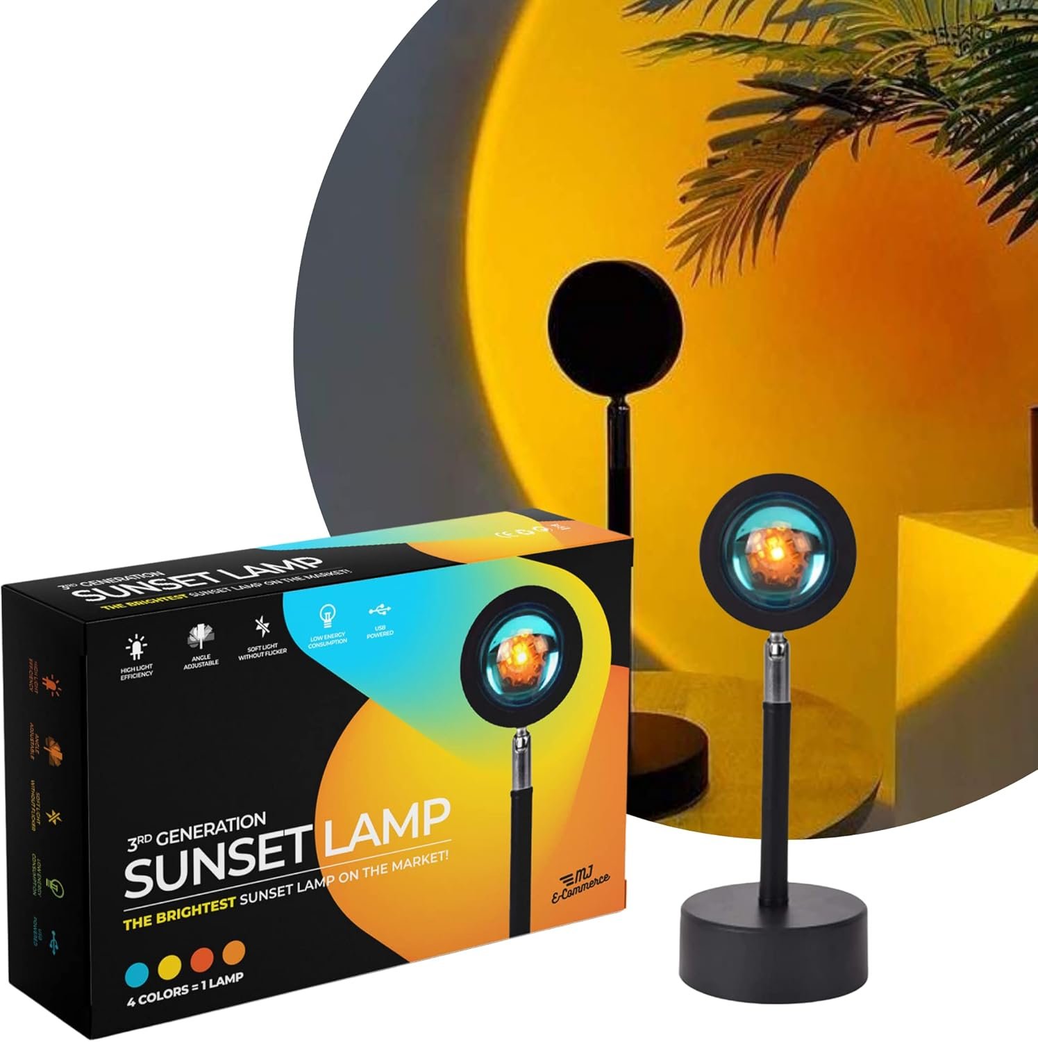 Sunset Lamp | TikTok Projector Light, Multiple Colors | Modern Sunrise | USB Night Lighting for Atmosphere | Sleep Room Decor | Aesthetic Photography | Multi-Colored – 3rd Generation