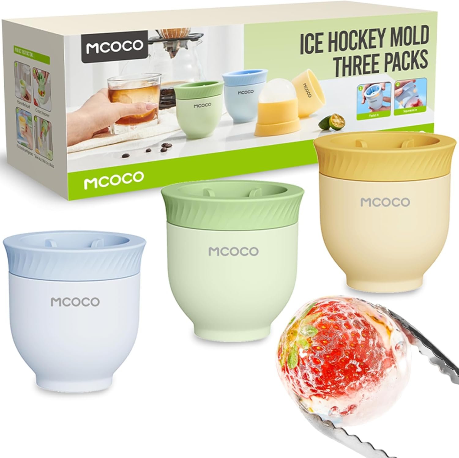 Ice Ball Maker Mold 2.5 inch Whiskey Ice Cubes Mold Easy Fill and Release Silicone Round Large Ice Cube Mold with Lid for Whiskey, Cocktails, Bourbon, and Drinks 3 pack