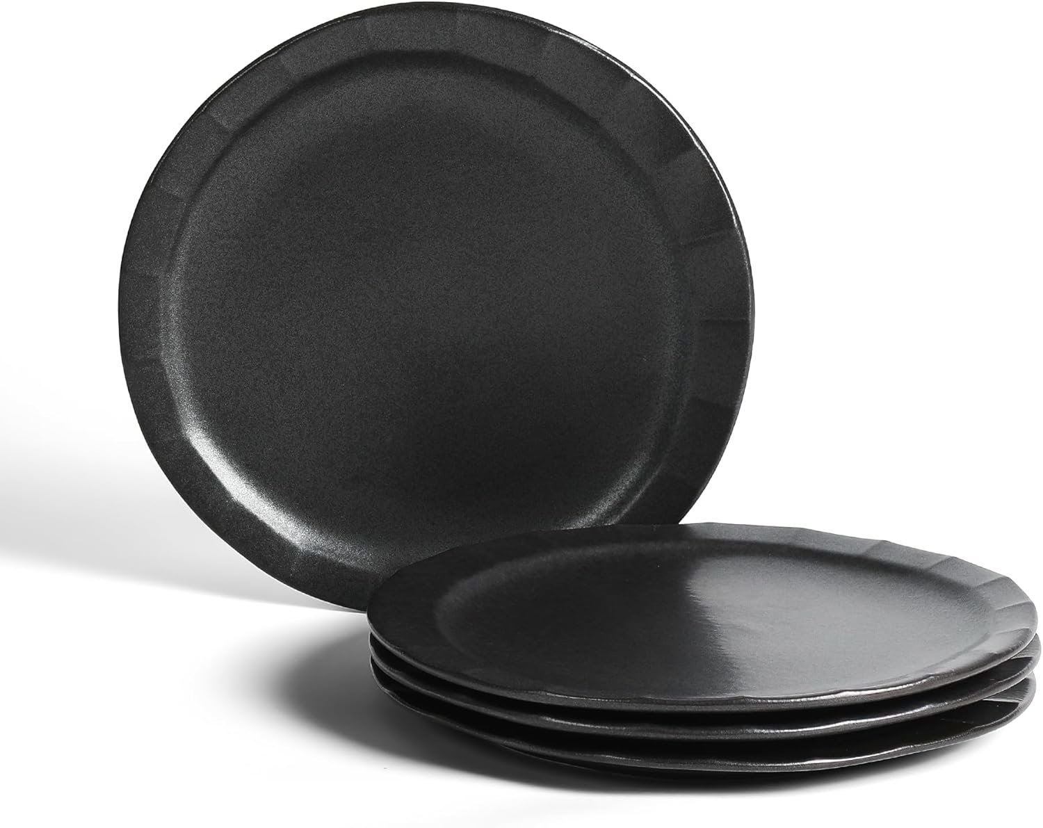 Stone Lain Oasis Stoneware Plate Dish Set, 4-Piece Dinner Plates – Ceramic Serving Dishes for 4 People – Microwave & Dishwasher Safe, Black