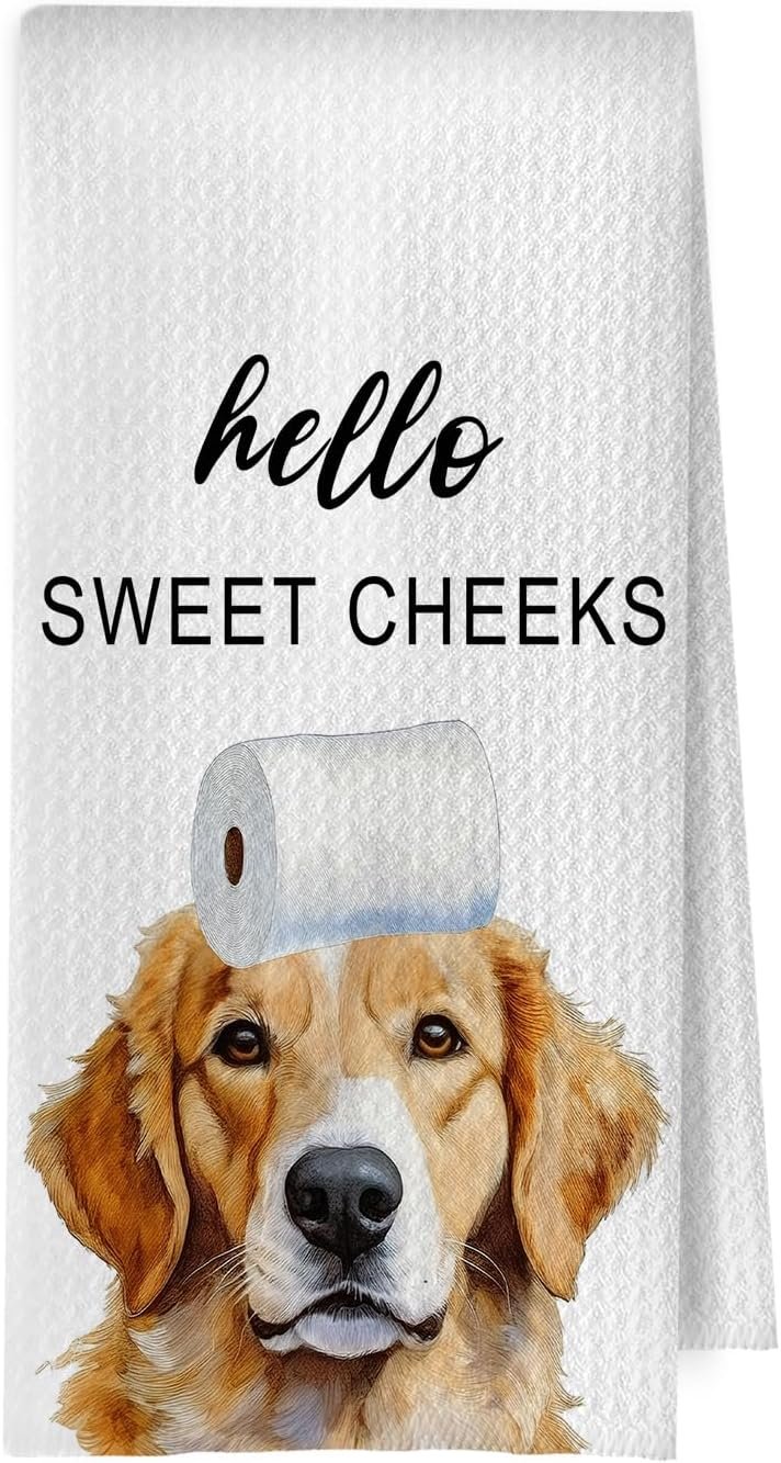 Golden Retriever Bathroom Towels – Funny Golden Retriever Decorative Waffle Weave Hand Towels for Toilet Bathroom, 16×24 Inches