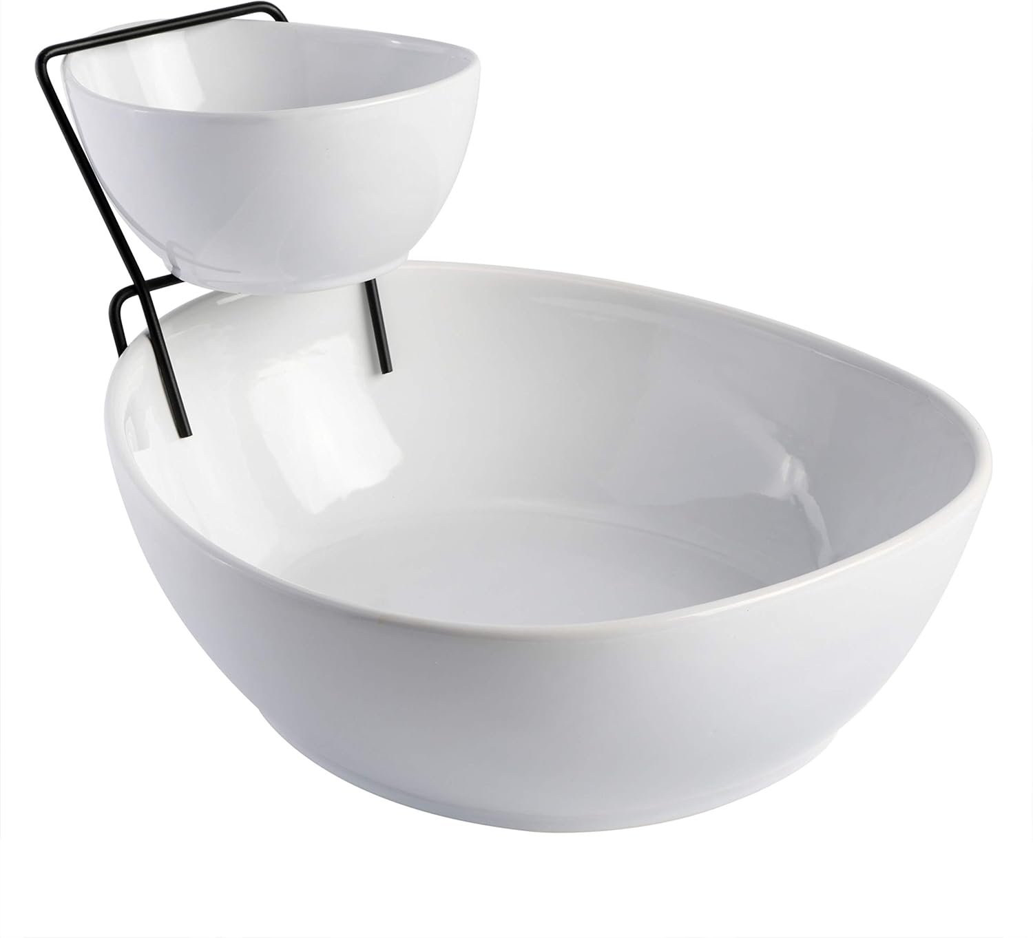 Gibson Home Gracious Dining Dinnerware, 3pc Chip & Dip Set with Metal Rack, White, 101989.03 milliliters