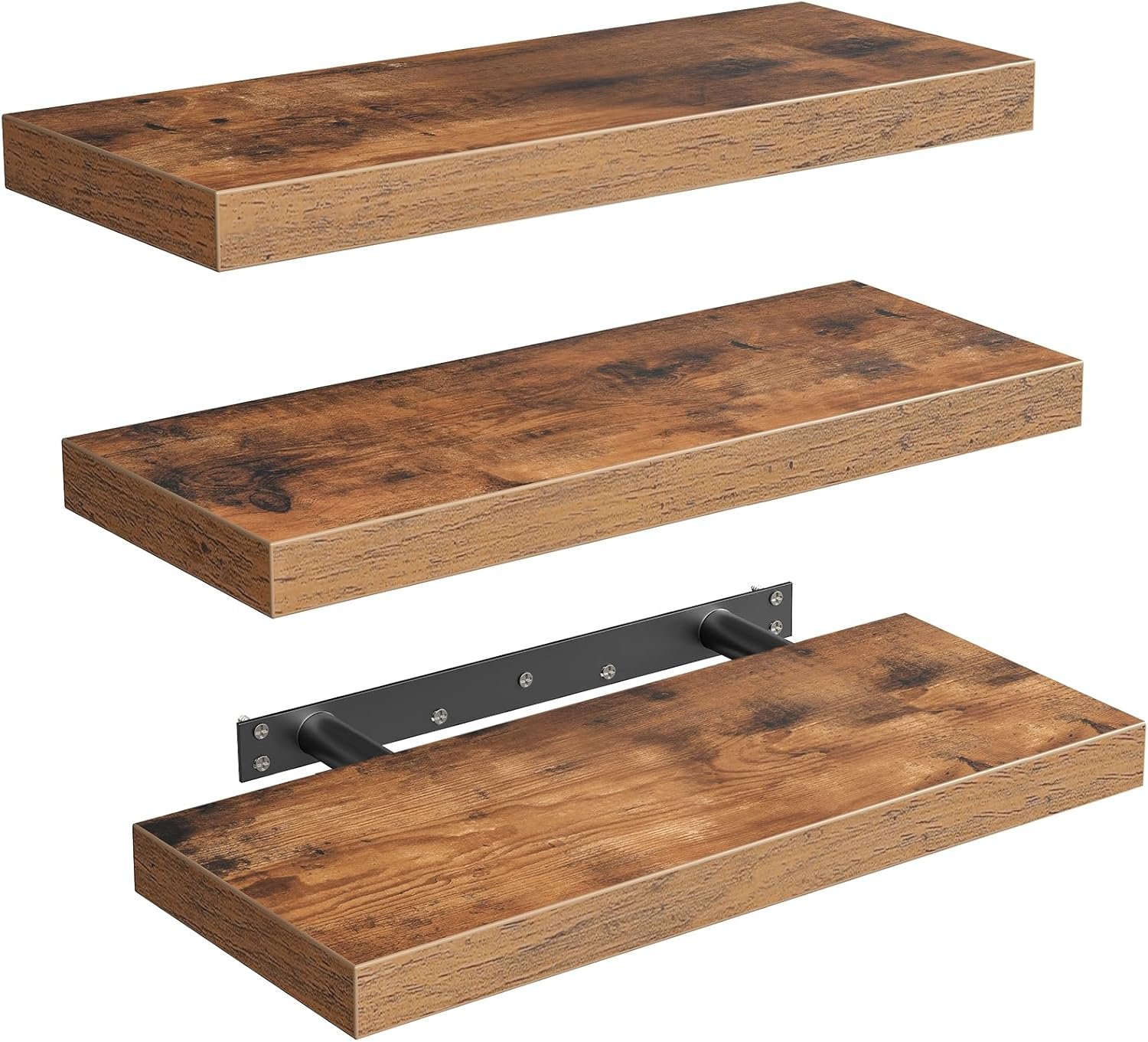 Floating Shelves for Wall, 1.5″ Thick Wall Shelf Set of 3 with Invisible Brackets, 15.7L x 7.9W Hanging Shelves Farmhouse Home Decor for Bathroom, Living Room, Bedroom, Rustic Brown 4301BJP3BF