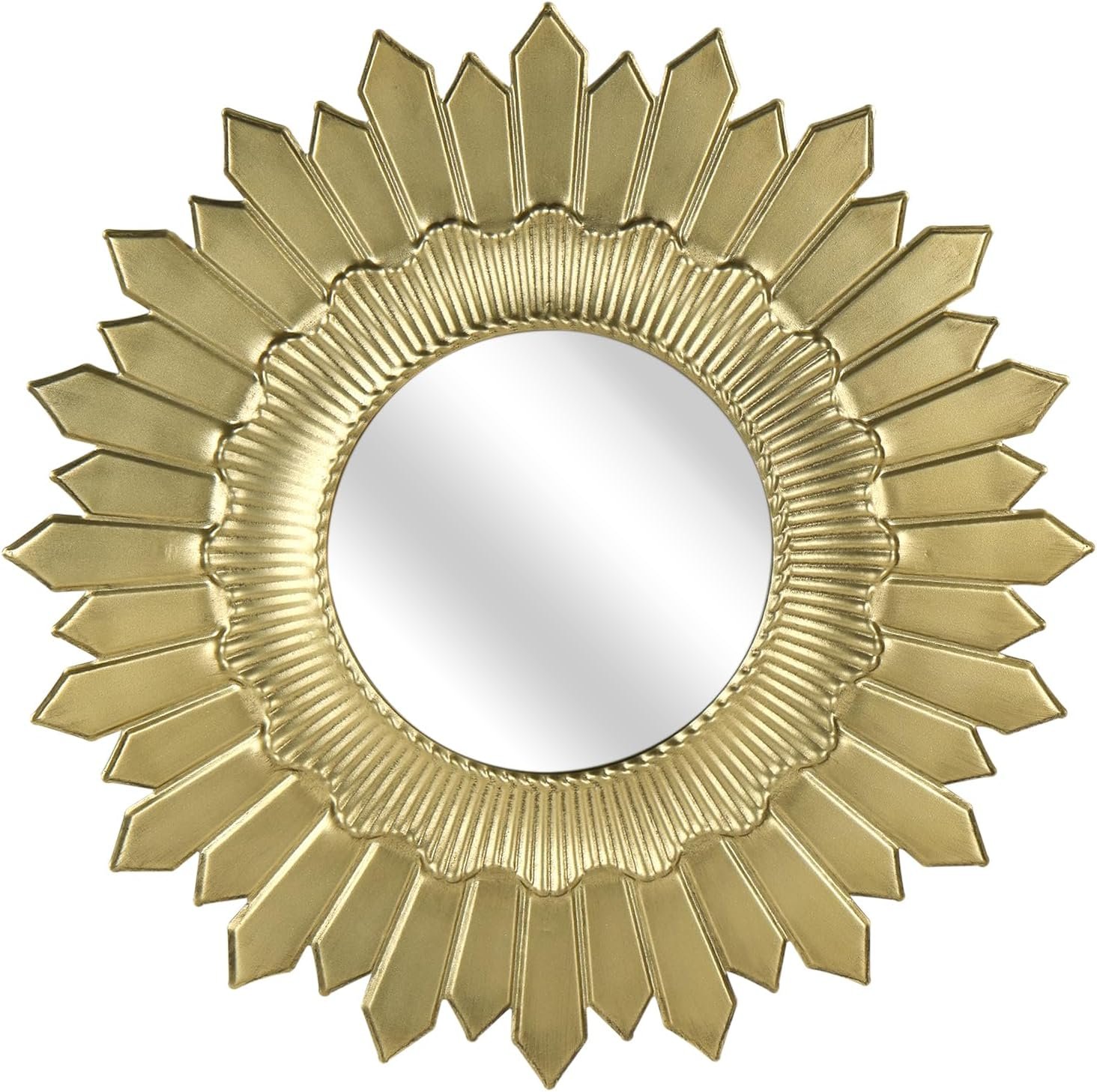 NIKKY HOME Vintage Sunburst Round Wall Mirror, 17.8 Inch Metal Framed Decorative Large Mirror for Bathroom, Living Room, Office, Gold Finish