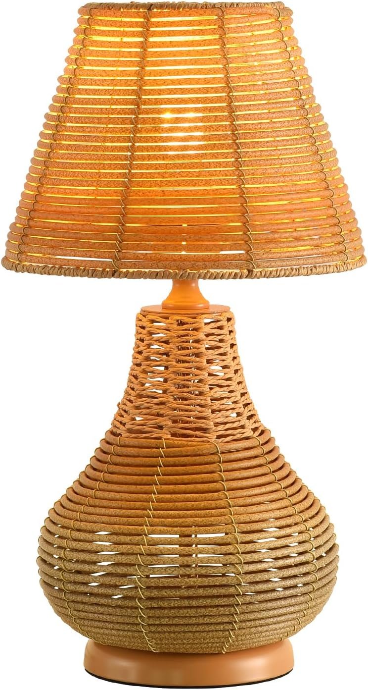 Desktop Lamp Rattan Table Lamp for Bedroom, Boho Small Table Lamps for Bedside, Farmhouse Mini Small Table Lamps for Small Spaces for Kitchen Counter, Bookshelf, Nightstand, Bedroom, Kids Dorm