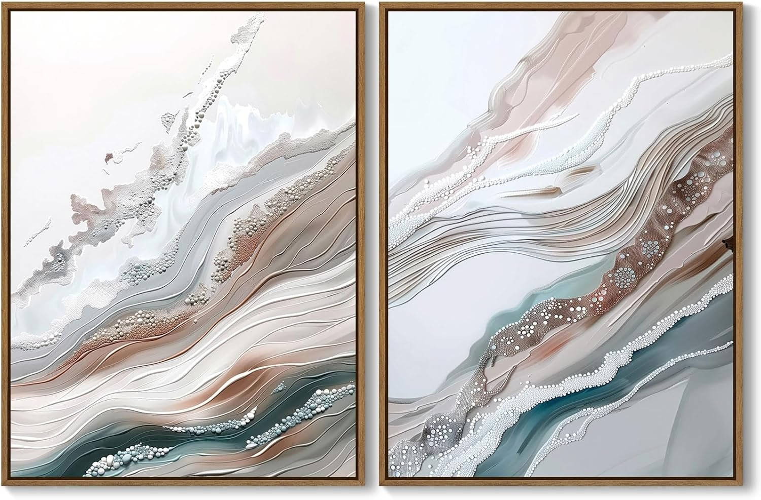 QTESPEII Framed Wall Art Set of 2 Abstract Wave Texture Canvas Prints Painting Modern Multicolor Pastel Poster Minimalist Wall Decor for Living Room Bedroom Bathroom Home Office Decoration, 12×16 Inch