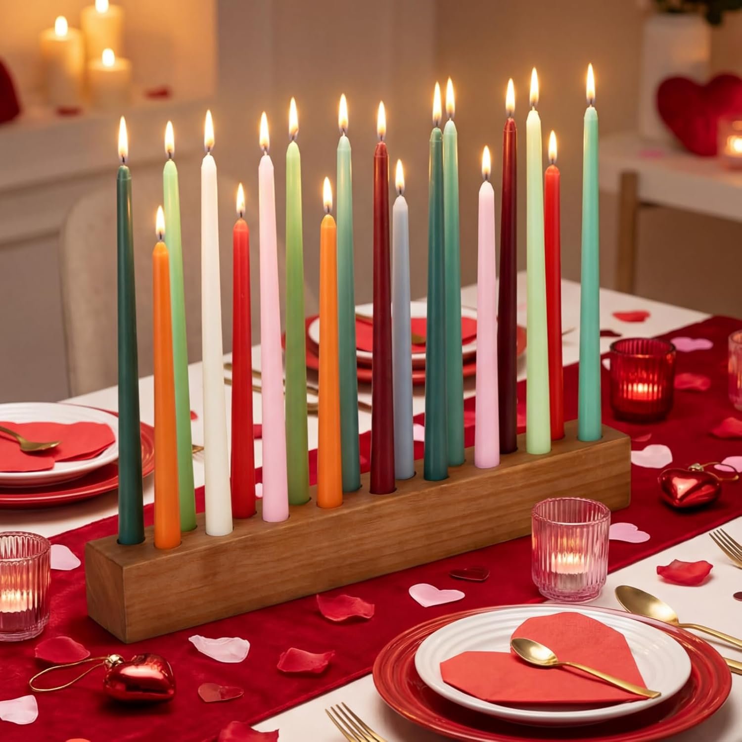 Mumufy 18in Long Wooden Taper Candle Holders for Birthday Party Candlestick Table Centerpiece Giant Wooden Farmhouse Candle Holders Decorations for Birthday Wedding Anniversary Desktop(Dark Brown)