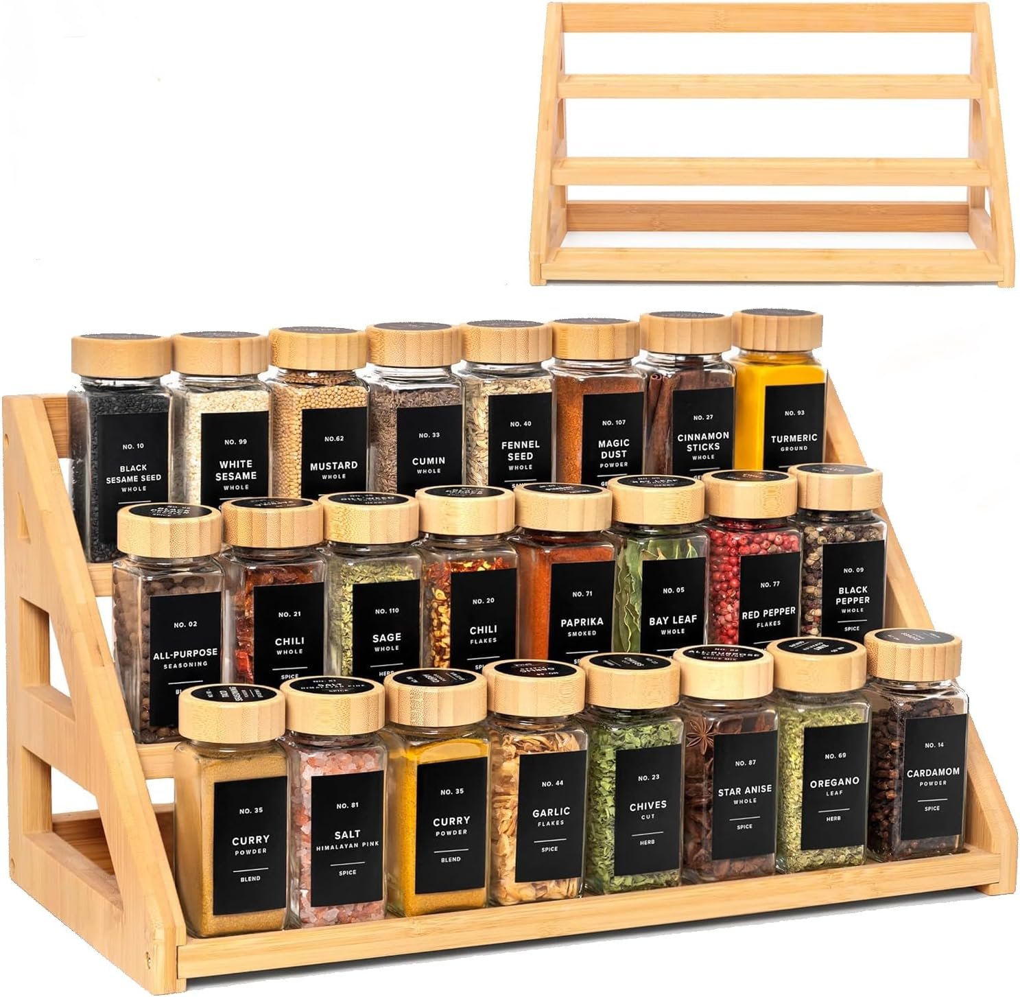 Spice Rack, Spice Organizer -3 Tier Bamboo Spice Racks, Solution for Spice Storage in Kitchens, Countertops，Storage Rooms and Other Places