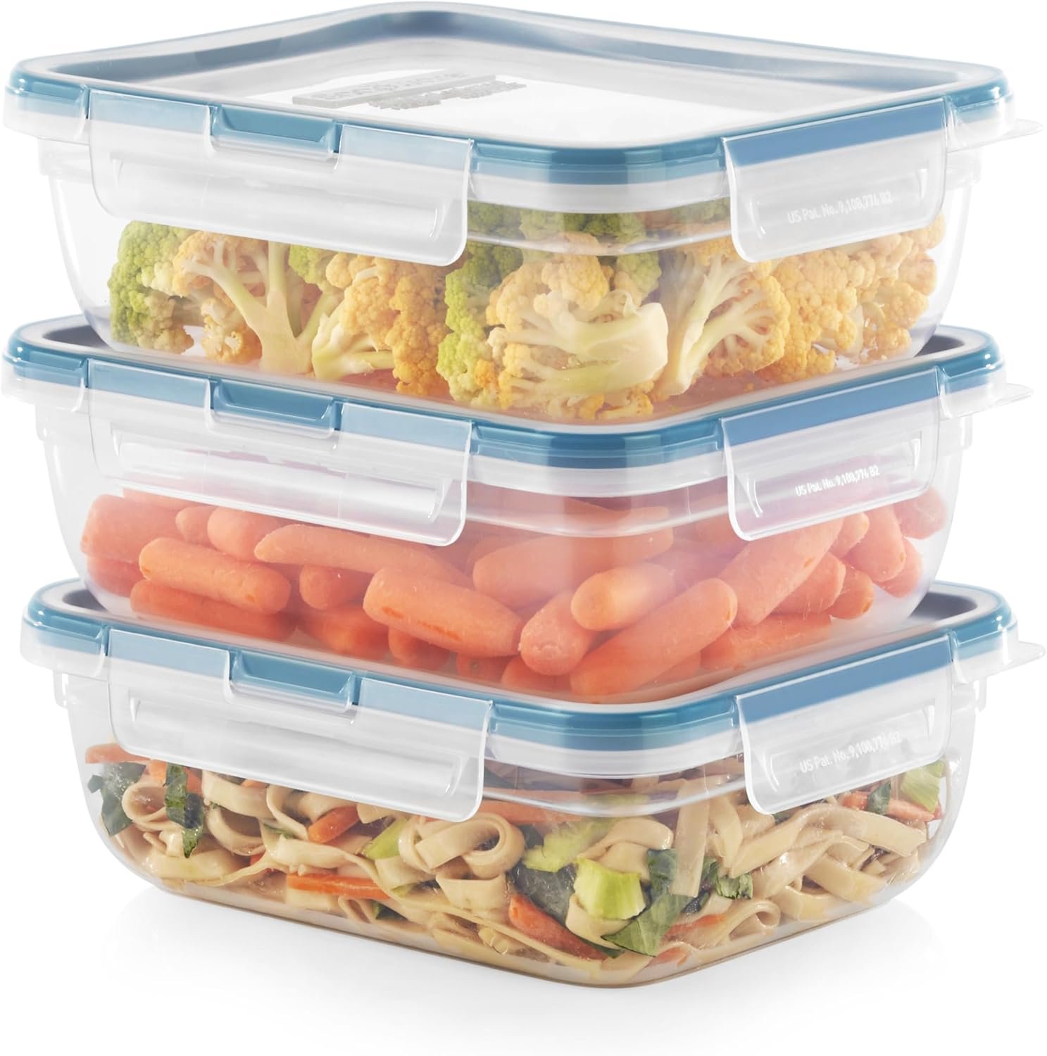 Snapware Plastic Total Solution 3-Pack (8.5-Cup) Food Storage Containers Set, Leakproof & Airtight Plastic Locking Lids Rectangular Containers, BPA-Free Lids, Microwave Dishwasher Freezer Safe