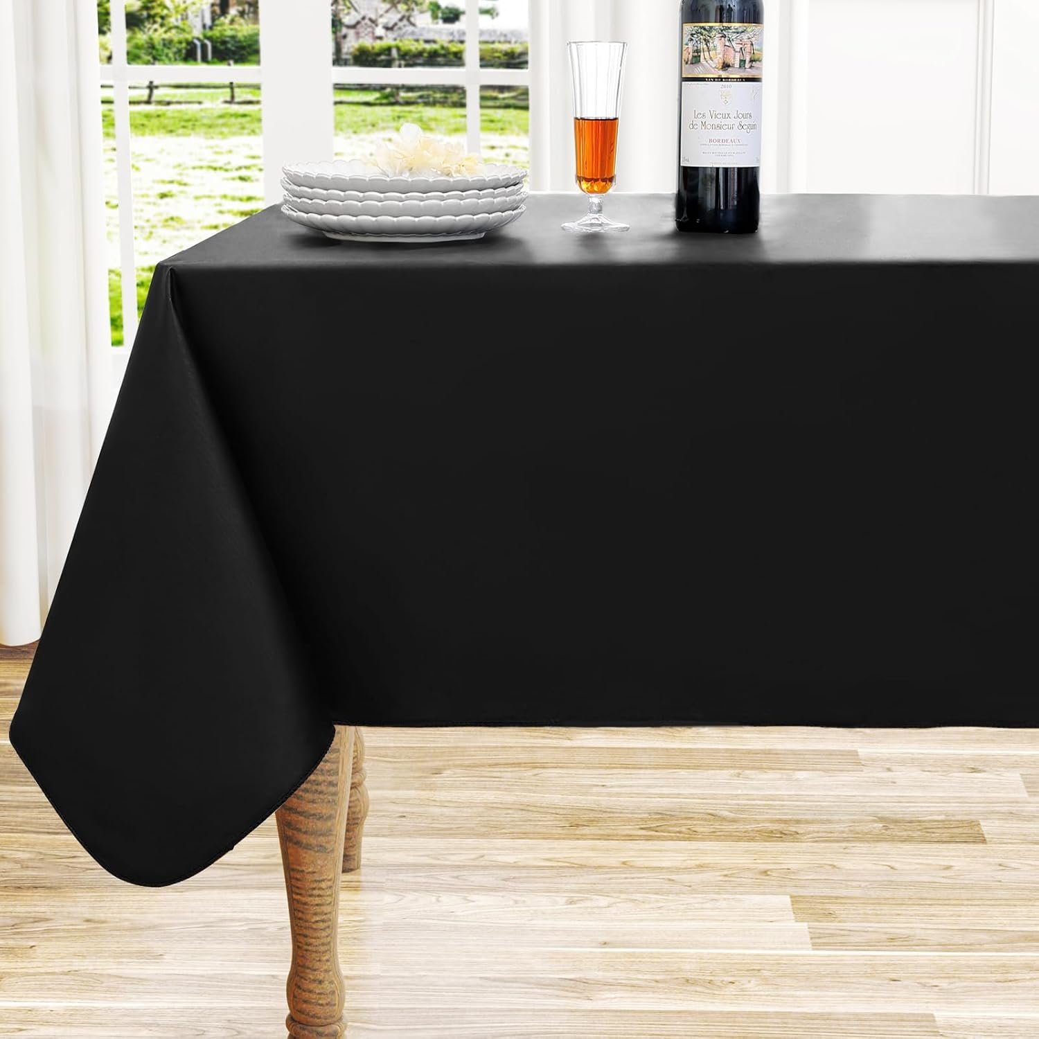 homing Rectangle Vinyl Tablecloth, Waterproof Spillproof Plastic Flannel Backed Easter Table Cloth, Wipe Clean Table Cover for Dining, Buffet Parties and Camping (Black, 60″ x 84″)