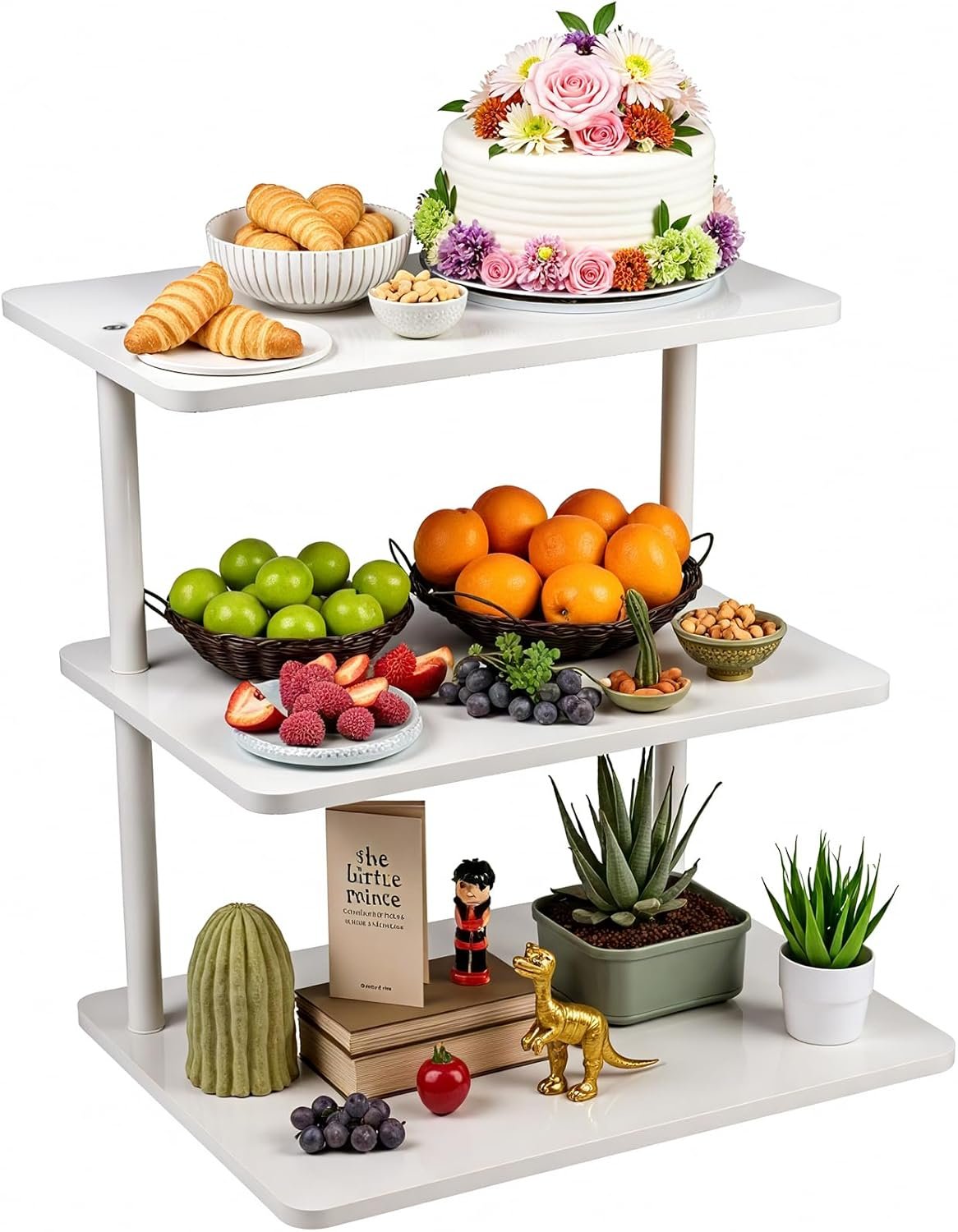 HURZMORO 3 Tier Serving Tray and Platters, Wooden Three Tiered Appetizer Serving Tray, Party Trays and Platters, 3 Tiered Tray Desert Stand, Food Stands for Display Party (Engineered Wood)