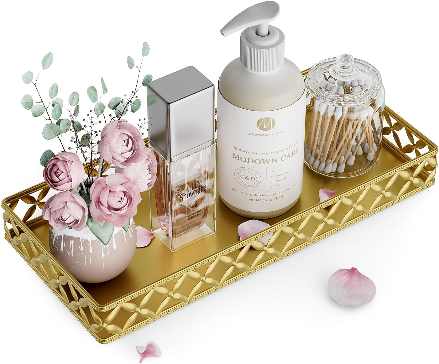 Bathroom Vanity Tray for Counter Organizer – 11 Inch Small Decorative Tray Gold Rectangle Countertop Tray for Perfume Makeup Cosmetic Jewelry