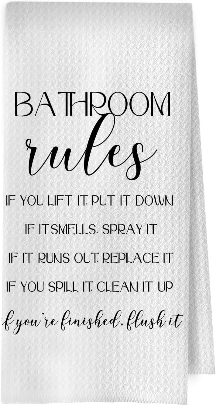 Funny Hand Towels for Bathroom, Black and White Bathroom Rules Waffle Weave Decorative Hand Towels for Washroom Restroom Toilet Half Bath, 16×24 Inch