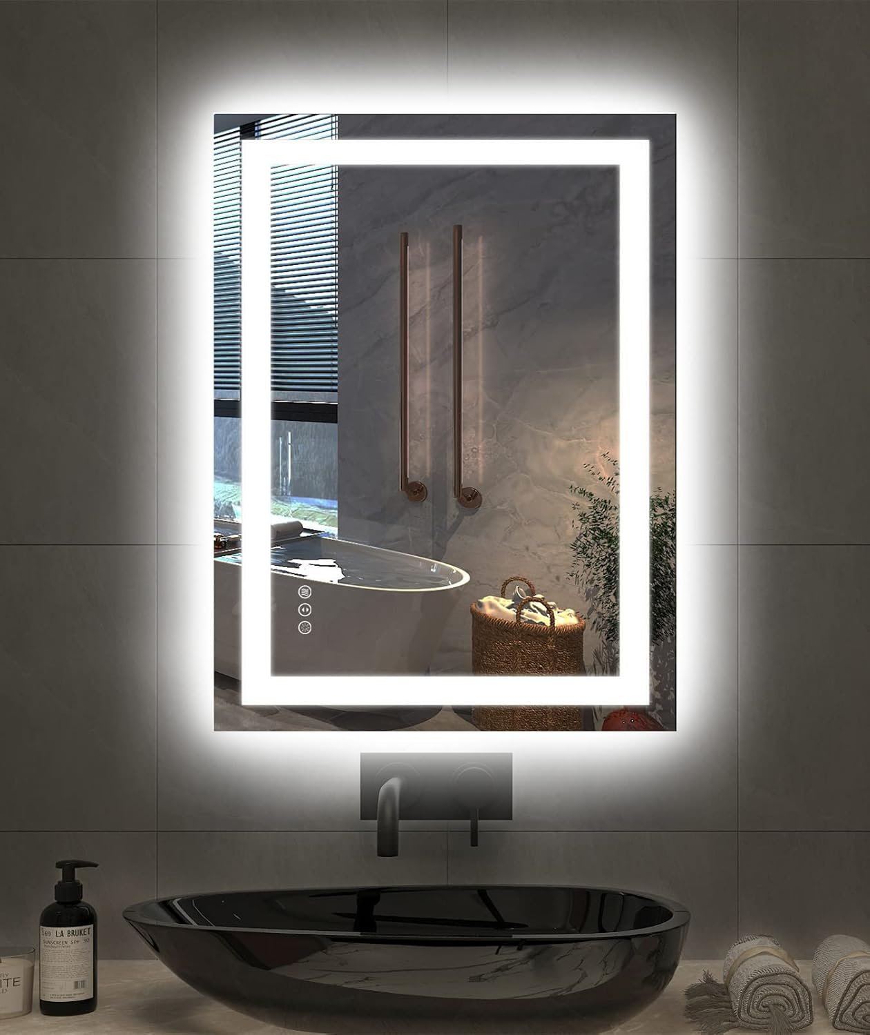 Amorho 24″X32″ LED Bathroom Mirror with Lights, Front Lit and Backlight, Stepless Dimmable, Anti-Fog, Shatter-Proof Tempered Glass, Memory, 3 Colors Lighting Bathroom Mirrors for Vanity