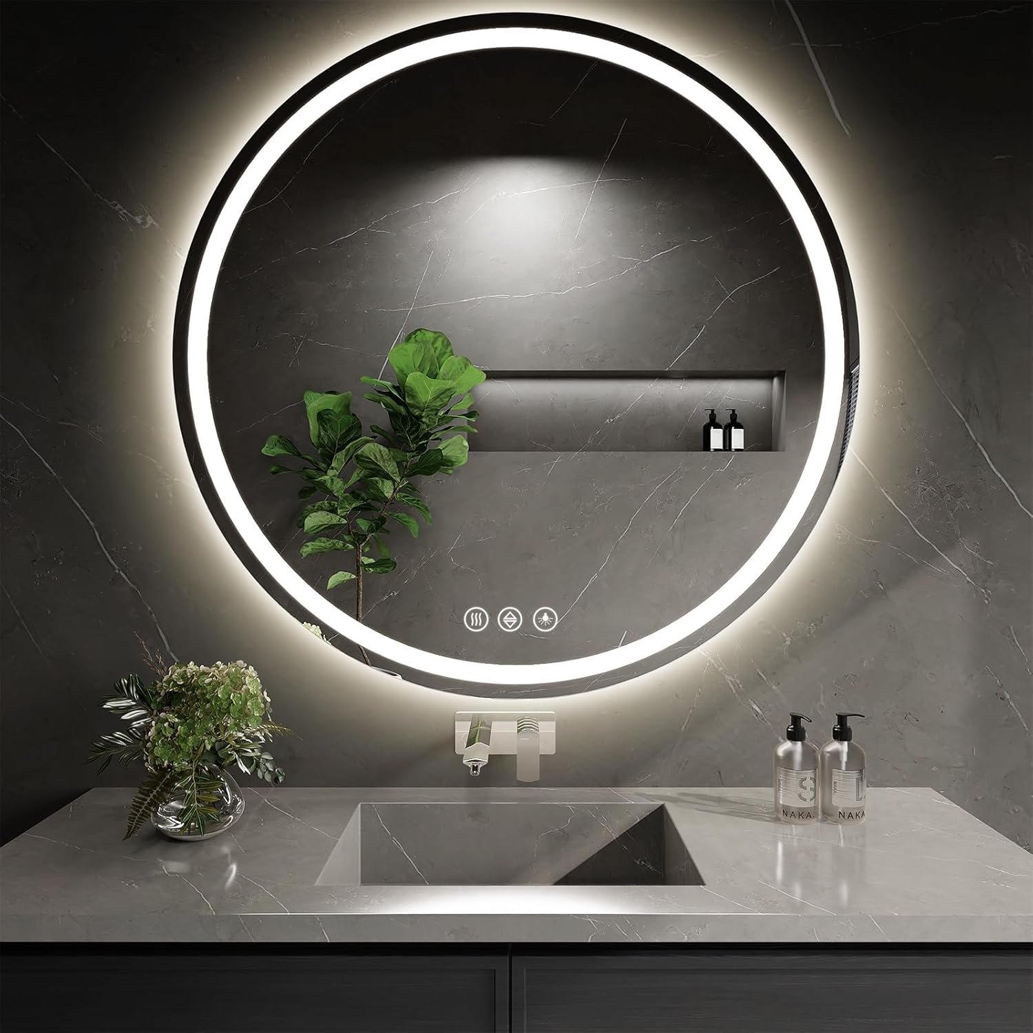 LED Bathroom Mirror 36 Inch Round Bathroom Mirror with Lights,Circle LED Mirror, Wall Mounted Lighted Bathroom with 3 Colors Brightness, Anti-Fog, Dimmable, Shatter-Proof