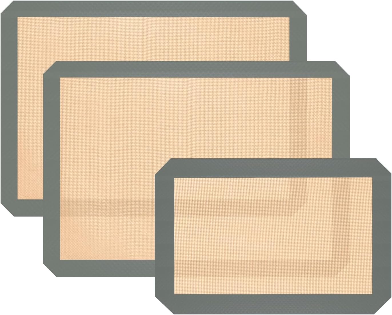 Silicone Baking Mat, Baking Sheets Non Stick, Silicone Mats for Baking, 3 Pcs for Cookies, Bread and Pastry, Baking Supplies for Oven, Grey