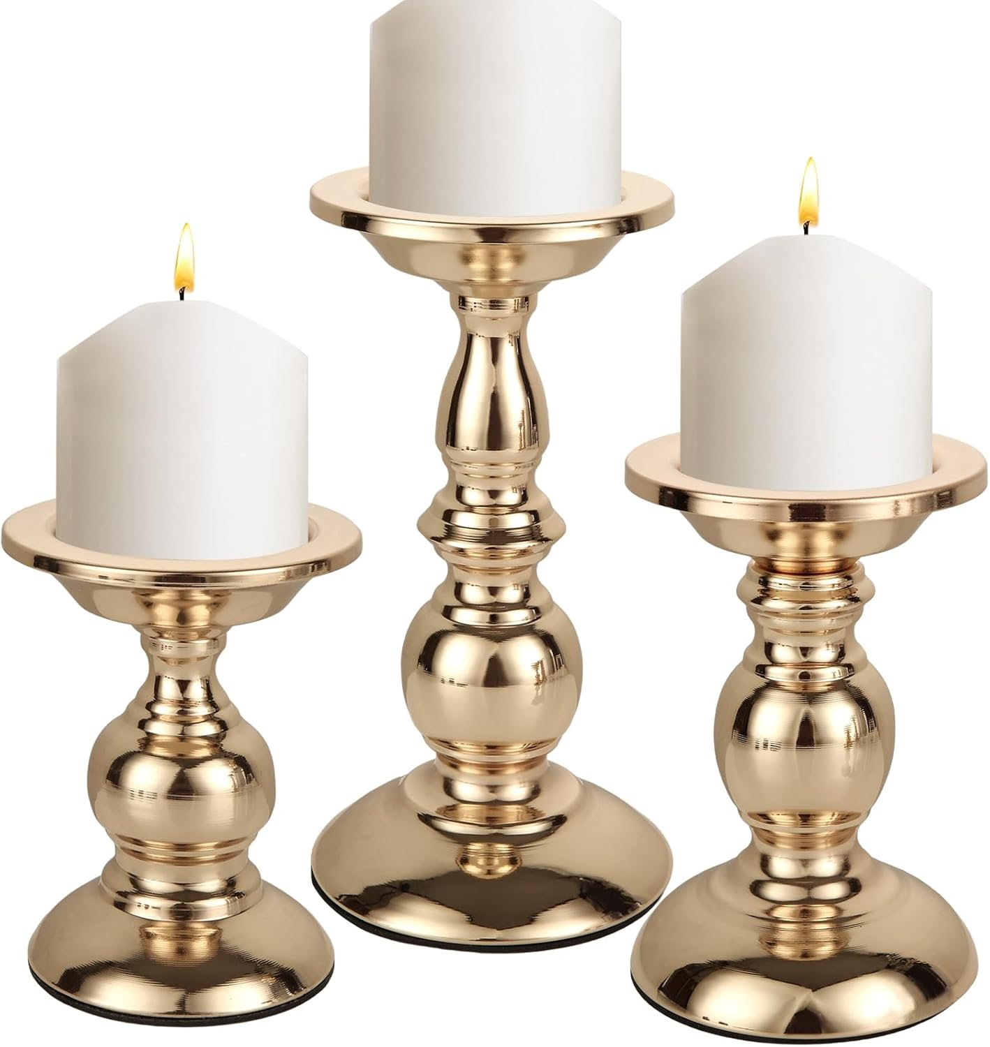 CYEAH 3 Pcs Candle Holders for Pillar Candles, Gold Candlestick Ideal for 3″ Pillar Candles, Candlestick Holders Stand Centerpieces Decoration for Wedding, Party, Home, Spa, Reiki, Votive Candle