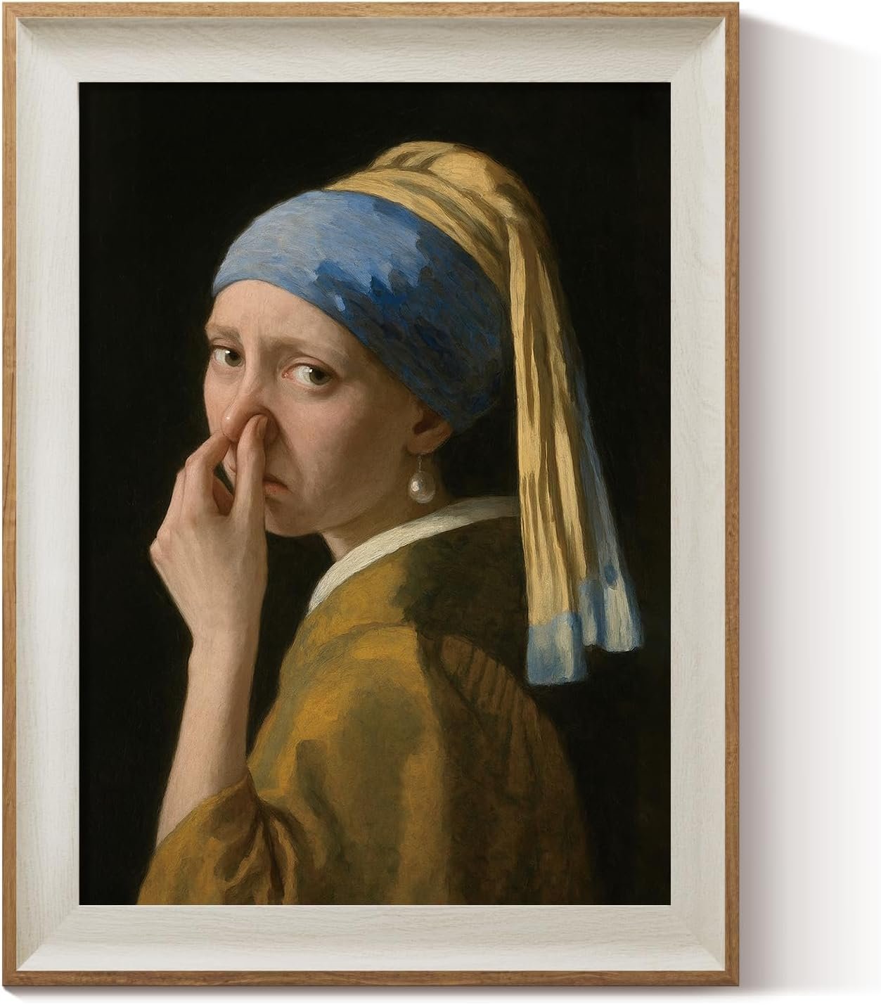 Framed Canvas Wall Art – Funny Vintage Oil Painting Parody, Toilet Humor Decor for Guest Bathroom,Classical European Art Print – Unique Gift for Art Lovers 12×16 Inch