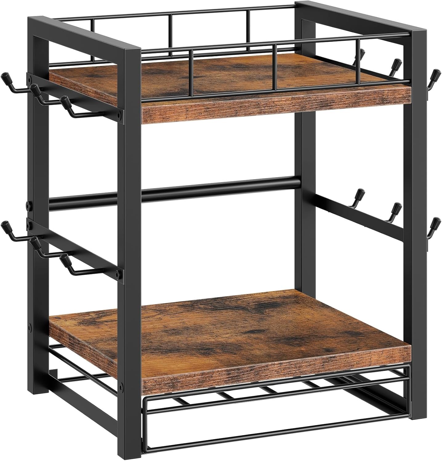 HOOBRO Coffee Mug Cup Holder, Tree Bar Station Organizer for Countertop, 12 Hooks Mug Stand Rack with Sliding Drawer for 30 K-Cup Pods, 2 Tier Mug Display Stand, Rustic Brown and Black BF11TL01