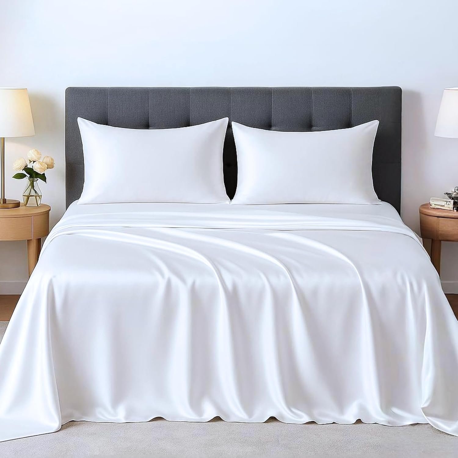 Eucalyptus Sheet Set – Cooling Sheets for Hot Sleepers, Breathable, Moisture Wicking Sheets, Ultra Soft Bedding, Vegan Silk, Luxury White Bed Sheets, 400TC Tencel Lyocell (Twin)