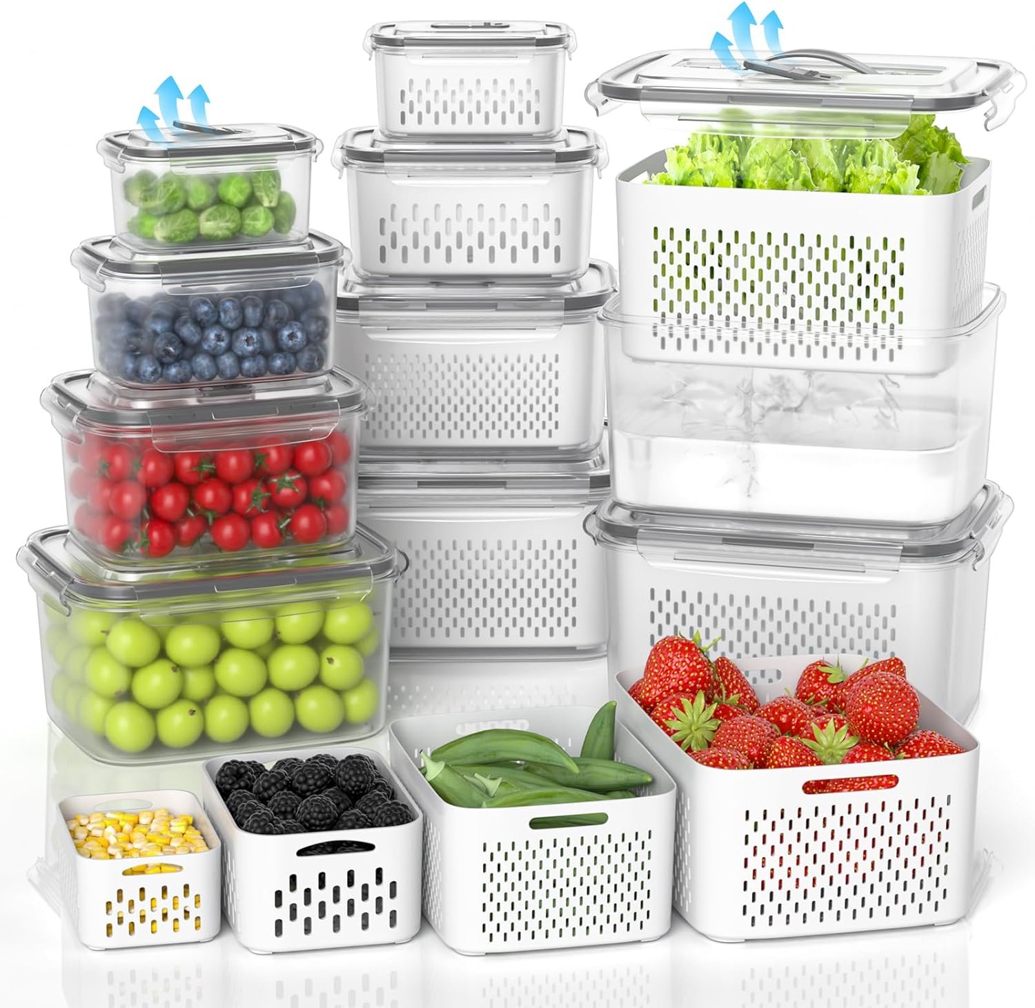 10Pack Fruit Storage Containers for Fridge – Berry Containers with Vent and Handle Lids, Fruit Containers for Fridge with Colander, lettuce keeper for Refrigerator Organizers and Storage
