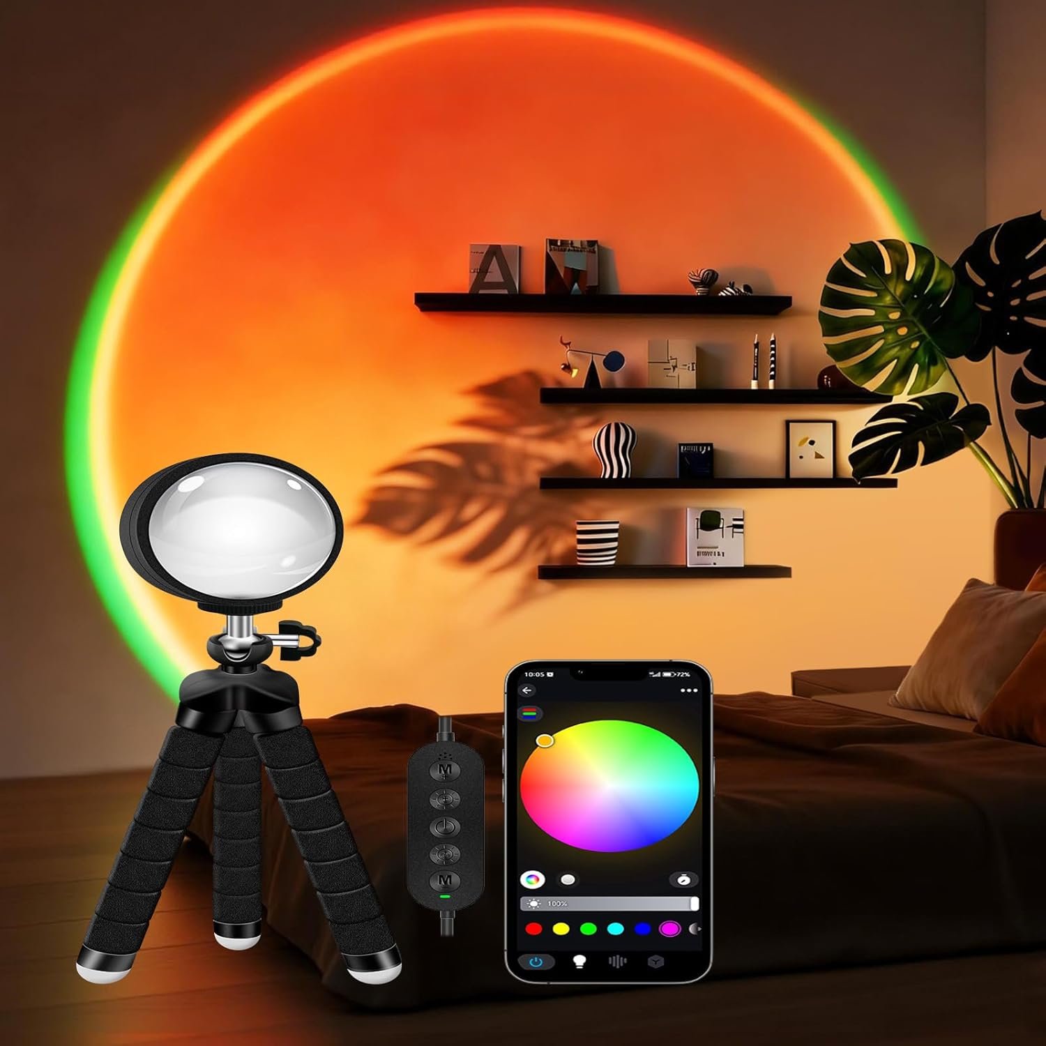 Sunset Lamp with USB Port – 360° Rotatable Multicolor Sunset Light Projector, Great for Room/Bedroom Decor, Photography, Party, TikTok Live | Halloween & Gifts