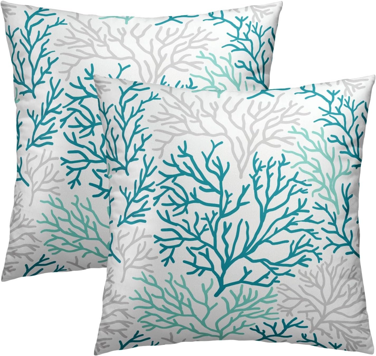 Teal Blue Coral Pillow Covers 18X18 Inch Summer Ocean Sea Coastal Decorative Throw Pillow Cases Set of 2 for Couch Sofa Bench Living Room Bedroom Home Decor