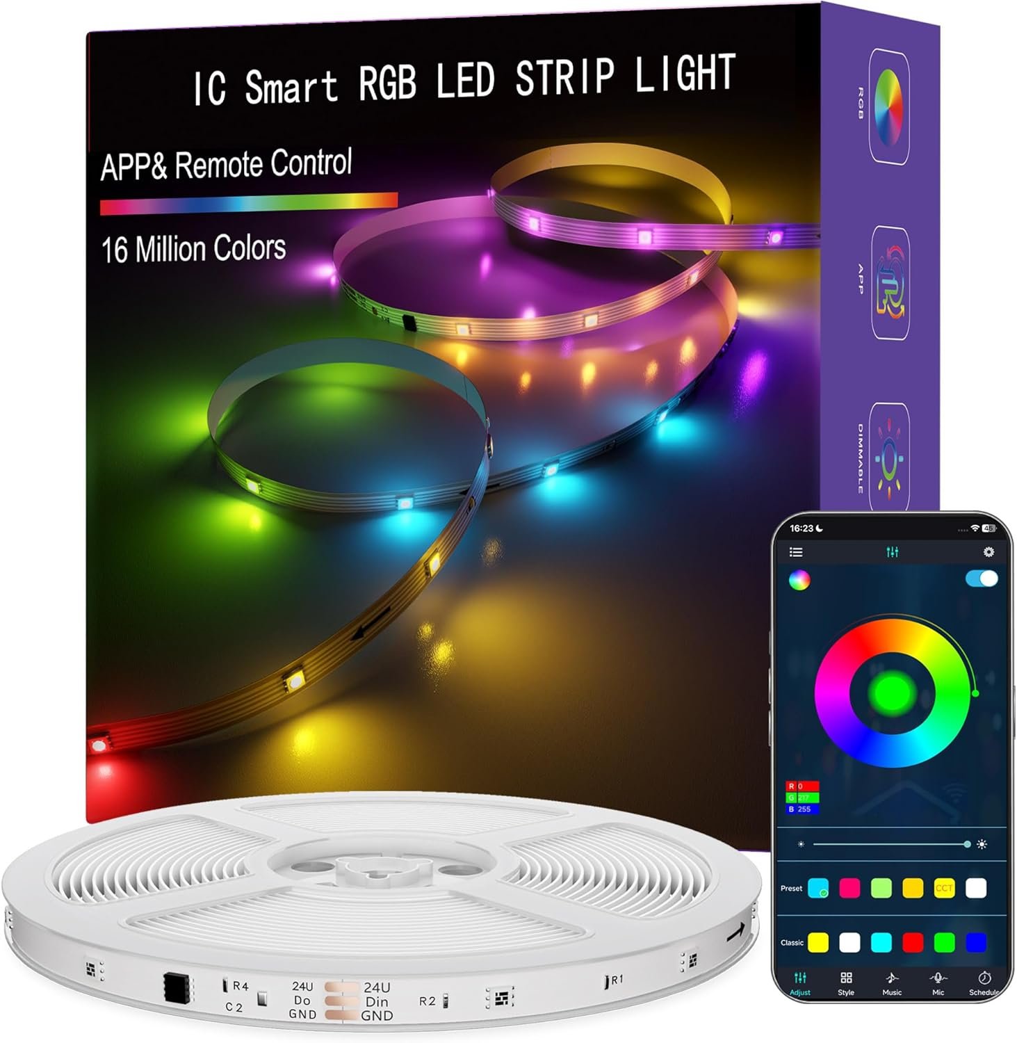 IC Smart RGB LED Strip Lights, 65.6FT LED Lights for Bedroom, App Control/Remote Control, Music Sync, DIY Design, Rainbow Chasing Effects, Strip Lights for Home, Party Decor
