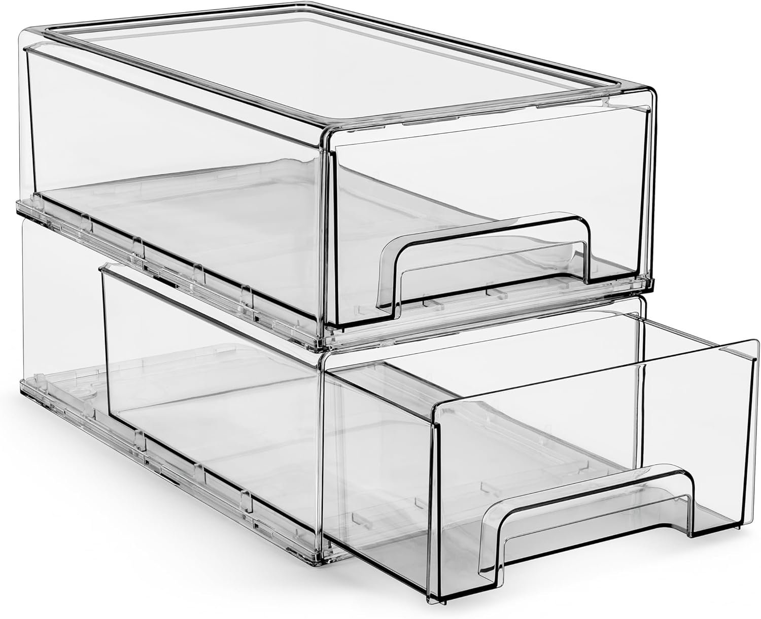 Sorbus Medium Clear Storage Drawers (2 Pack) – Stackable Organizer Drawers for Fridge, Pantry, Kitchen – Pull-Out Storage Bins with Handles, Slide Out Acrylic Drawers