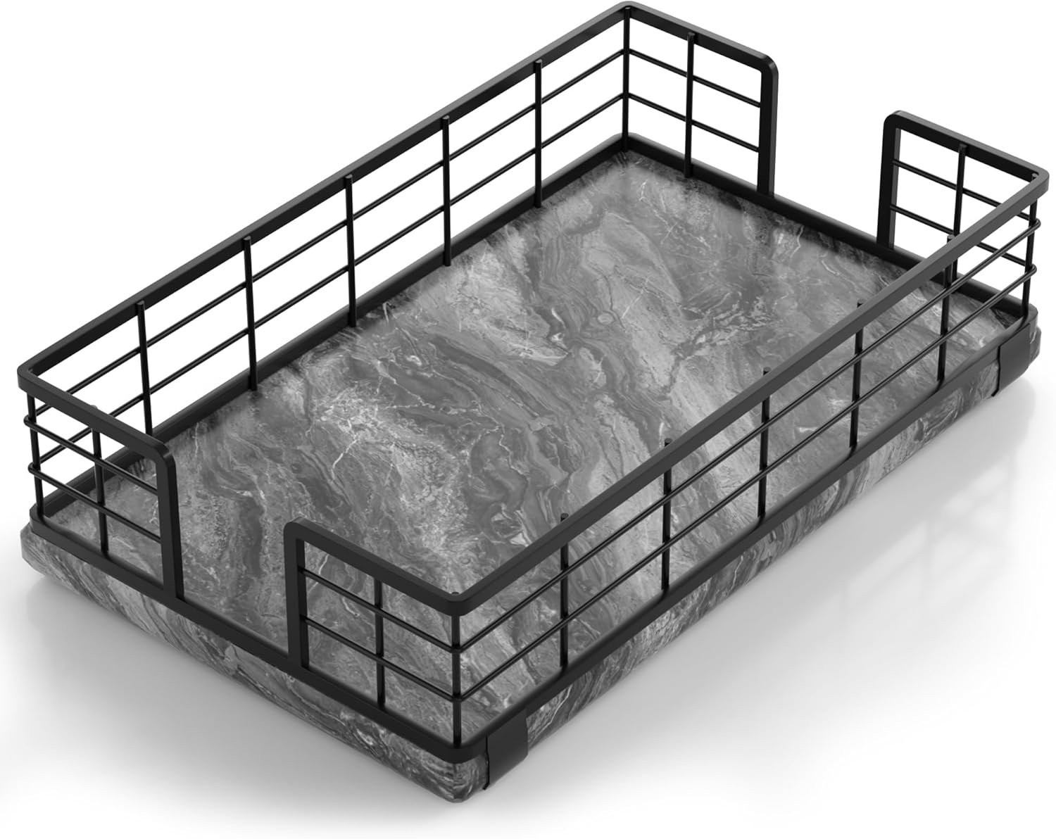 Wican Marble Guest Towel Holder Tray for Bathroom, Napkins Holder for Powder Room Dinning Table Wooden Basket for Disposable Paper Hand Towels Black & White Marble Pattern