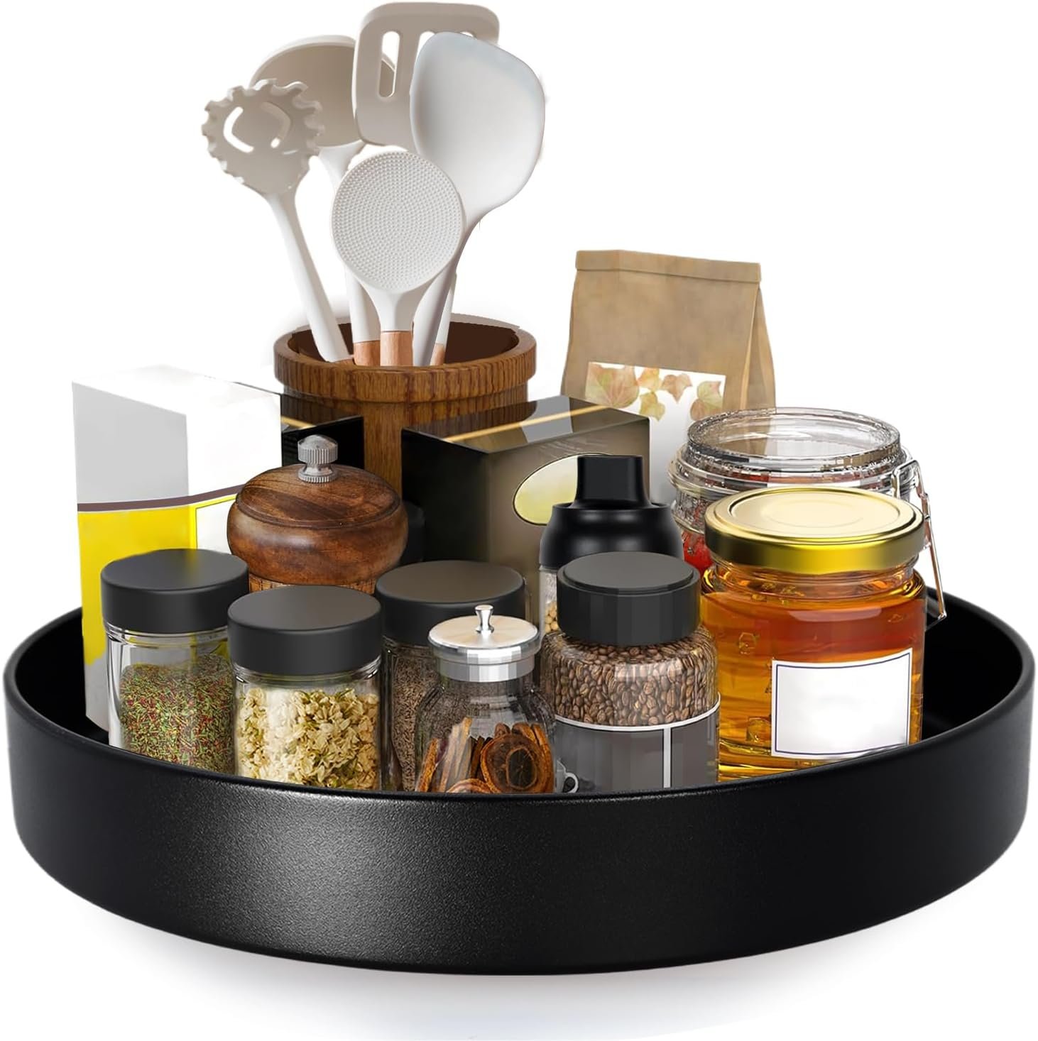Metal Lazy Susan Organizer, 12 Inch Anti-Rust Turntable for Cabinet, Kitchen, Dining Table, Bathroom – Rotating Spice Rack, Spinner Storage, Round Carousel Organizer for Countertop Black