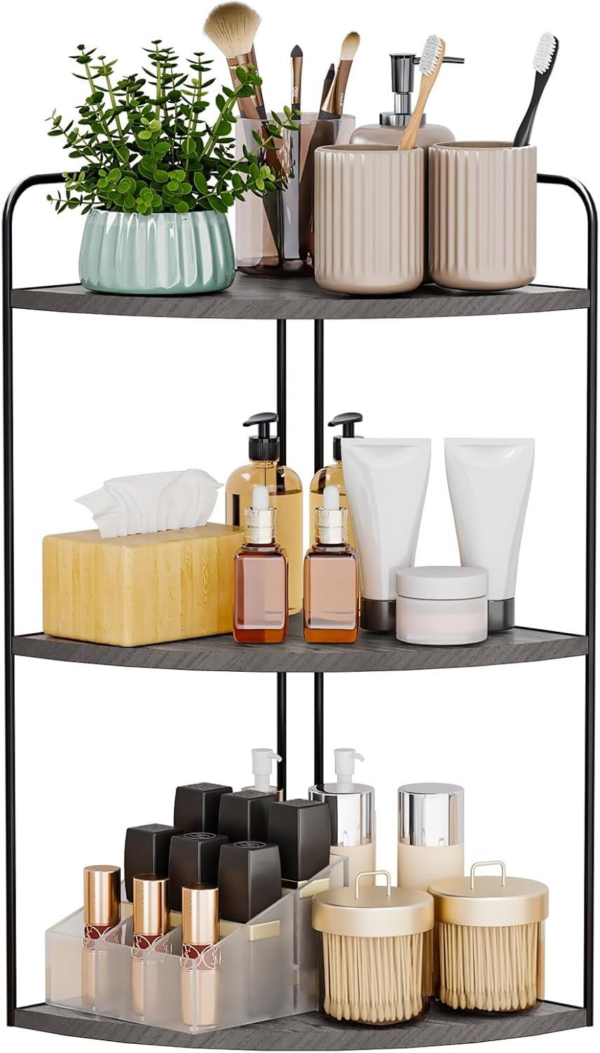 Bathroom Counter Organizer,Countertop Organizer,Vanity Organizers,Bathroom Storage,Bathroom Sink Caddy,Counter Shelf,Corner Counter,Corner Shelves(Black-Grey)