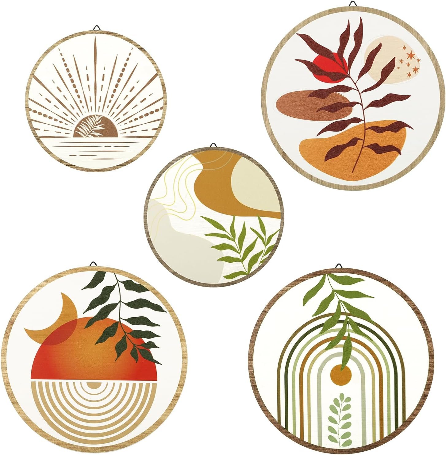 5pcs Boho Wall Art – Bohemian Farmhouse Geometric Wall Decor for Bedroom, Bathroom, Yoga Studio, Living Room – ​​Boho Wall Decor​​ Set with Earthy Tones & Minimalist Design, Natural Home Wall Hanging (Bohemian)