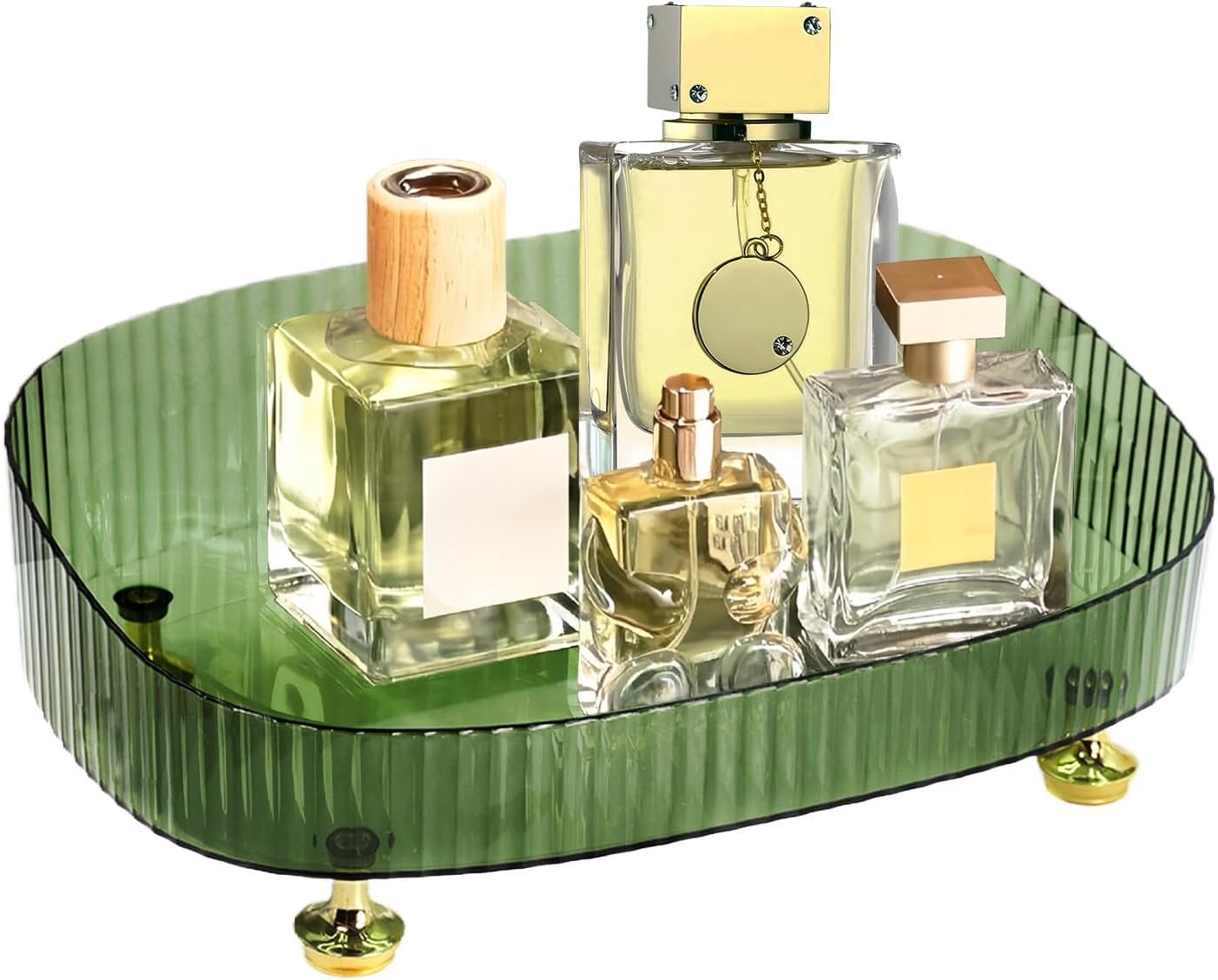 Perfume Organizer, Bathroom Vanity Tray, Acrylic Makeup Trays for Dresser Top, Countertop Decorative Plastic Decor Tray, Perfume Organizer for Women, organizador de perfumes Dark Green