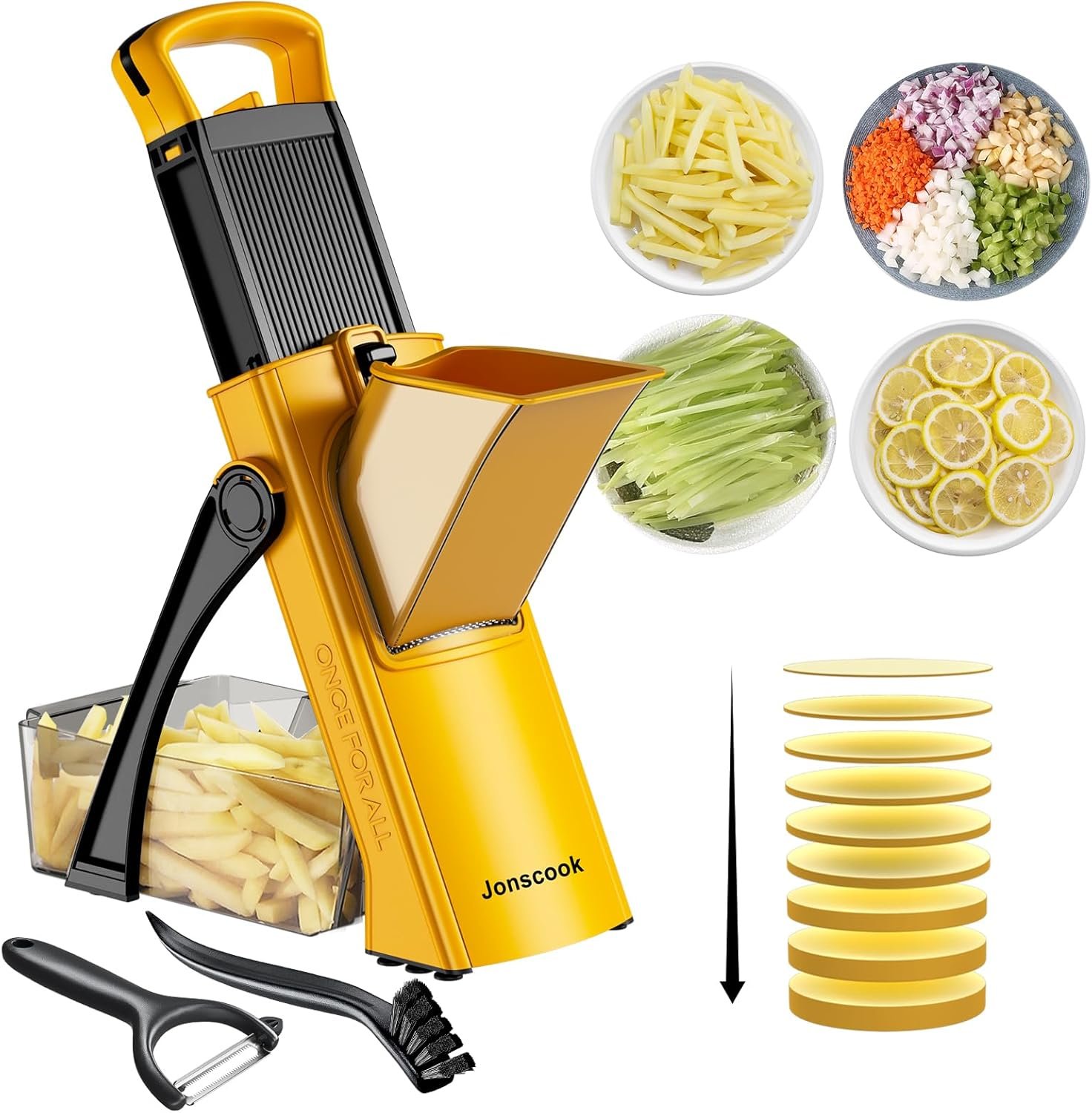 Safe Mandoline Food Slicer For Kitchen, Multifunctional Veggie Chopper Vegetable Cutter Slicer Dicer, All in 1, can Slice, Strips, Shred, Dice-Yellow