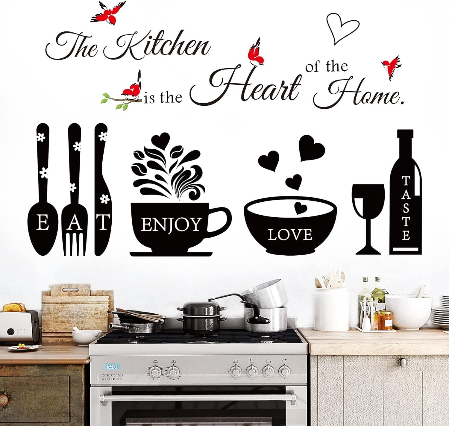 Kitchen Wall Stickers Decals Decor Kitchen The Heart of The Home Wall Decor Quotes Sign Utensil Art Decorations for Home Dining Room Coffee Shop