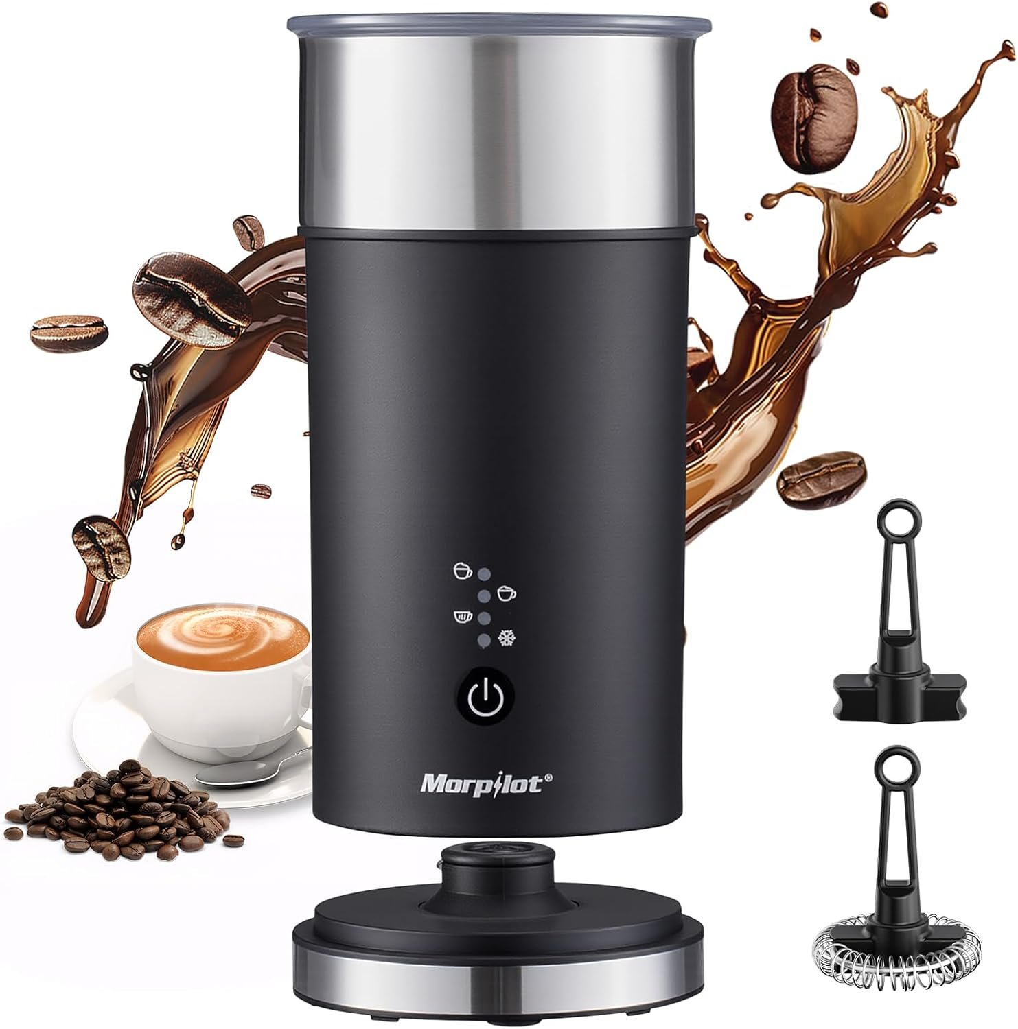 Electric Milk Frother and Steamer, 8.12oz/240ml 4 in 1 Milk Steamer Frother for Latte Cappuccino, Can Froth Both Hot and Cold Milk, Enjoy Perfect Milk Froth in 2 Min