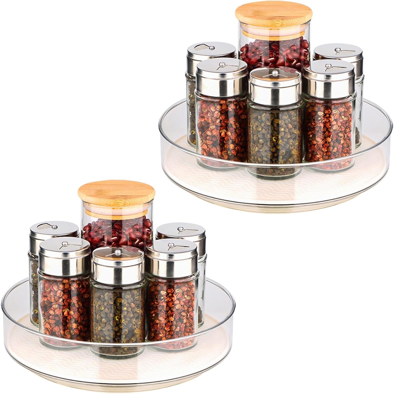 2 Pack Lazy Susan Organizer for Cabinet：Lazy Susan Turntable (8 Inch) with Non-Slip Mat and Handles,Turntable Rack for Kitchen,Pantry,Refrigerator,Bathroom and Vanity Countertop