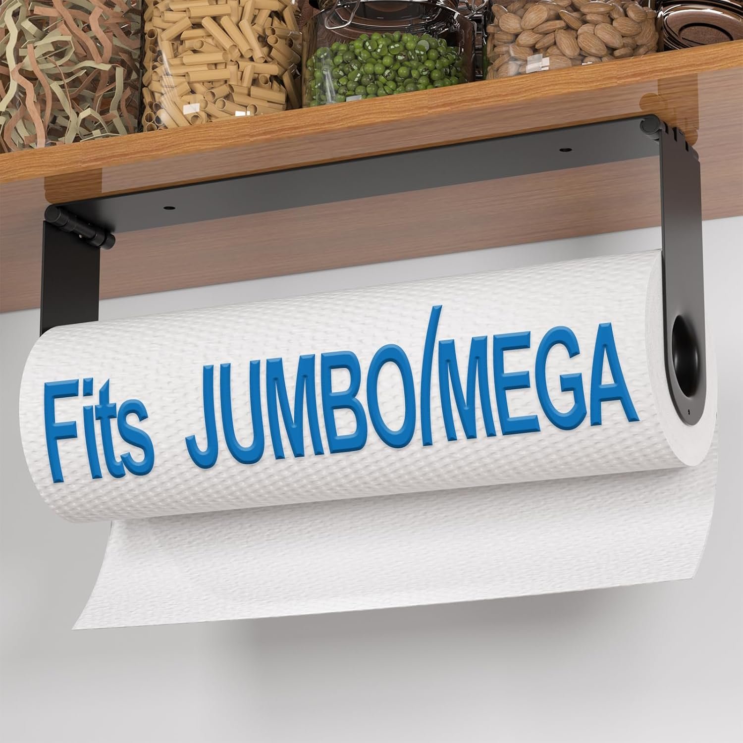 2026 Upgraded Paper Towel Holder Under Cabinet, Adhesive Wall Mount Paper Towel Holders, Fits Standard Jumbo MEGA Rolls, No Drilling Hanging Paper Towel Roll Rack for Kitchen, Stainless Steel, Black