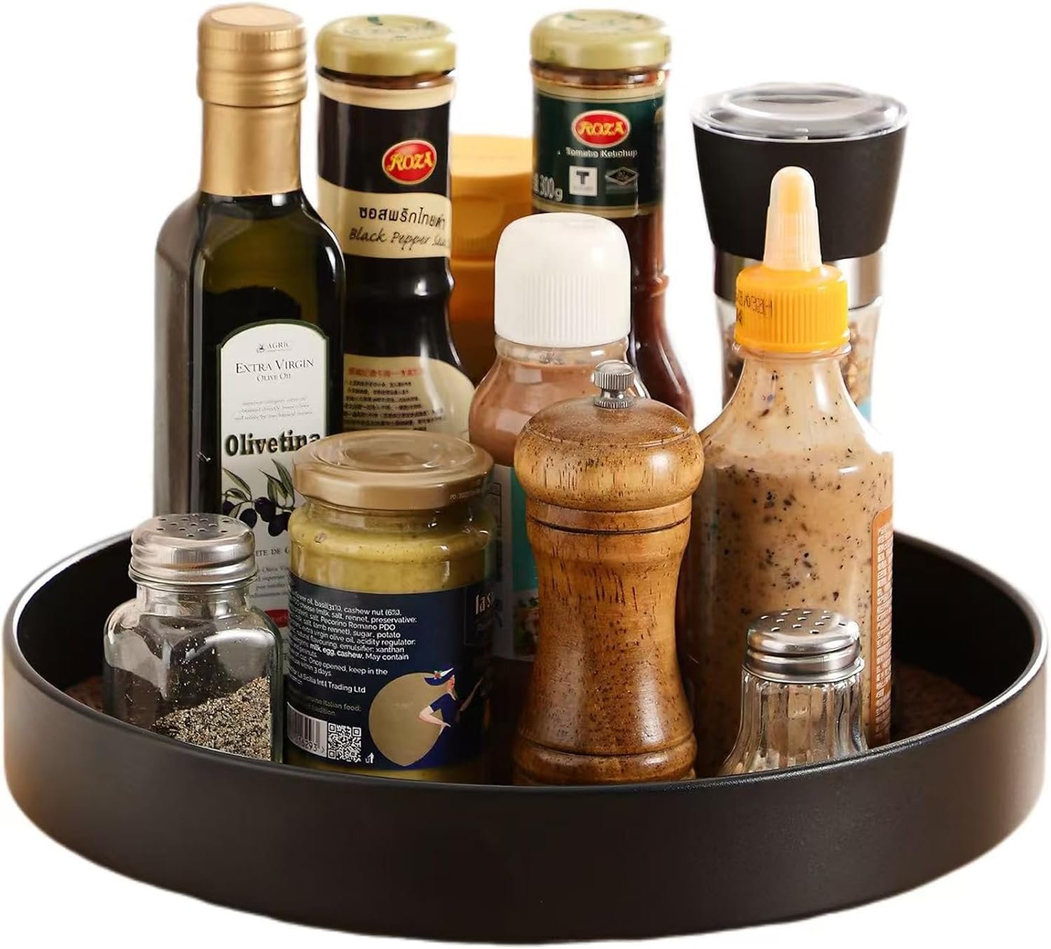 Non-Slip Rotating Lazy Susan Turntable, 360-Degree Swivel, Black with Textured Surface (Black, 10 inches)