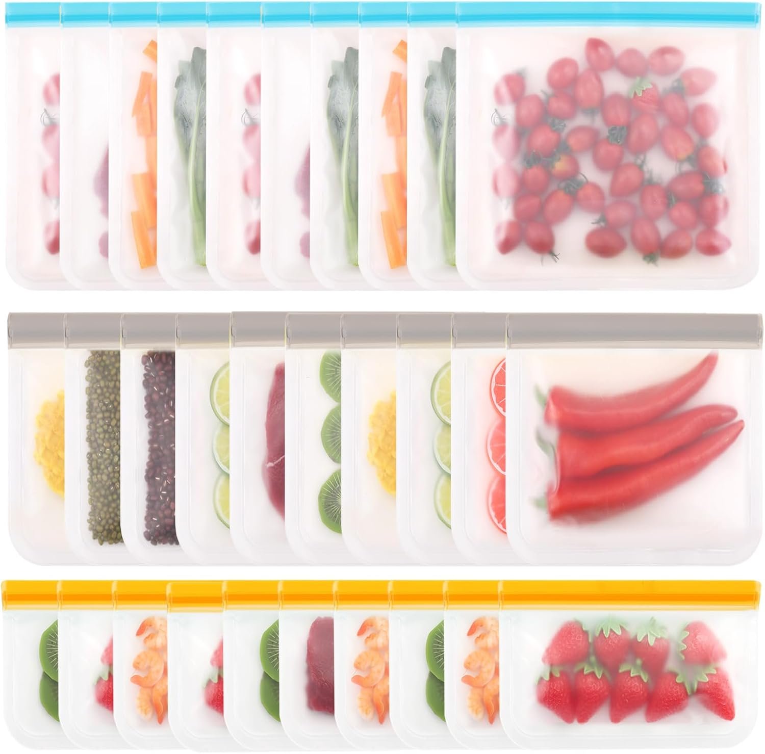 30 PCS Reusable Freezer Bags Washable, BPA Free Leakproof Food Storage Bags for Fruit, Meal Prep, Freezing Meat- 10 Gallon 10 Sandwich 10 Snack