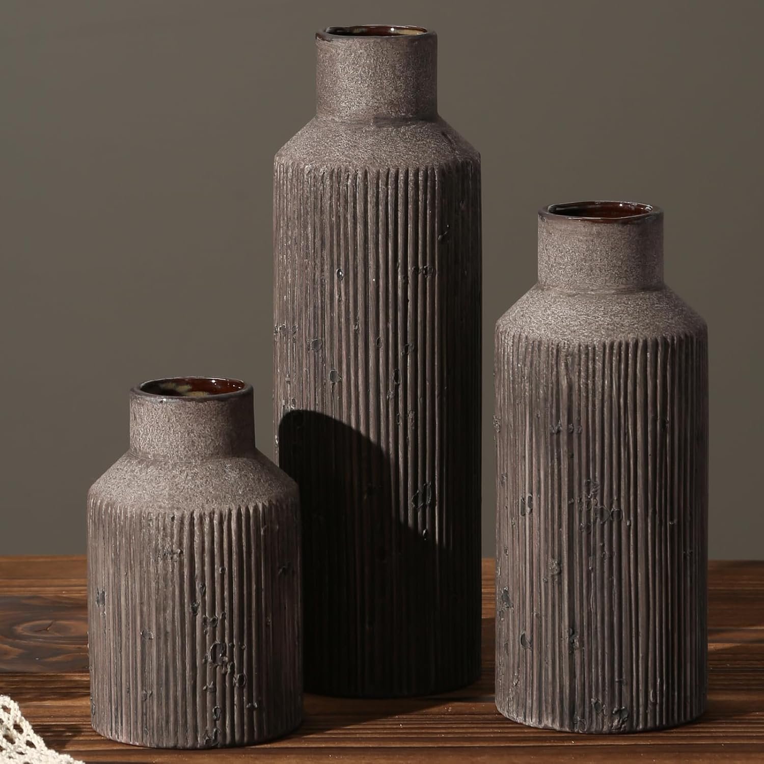 Farmhouse Vase for Home Decor, Ceramic vase Set of 3. Vintage Flower Vase Suitable for Home Decor, Living Room, Shelf Decor, Dining Table Decor.