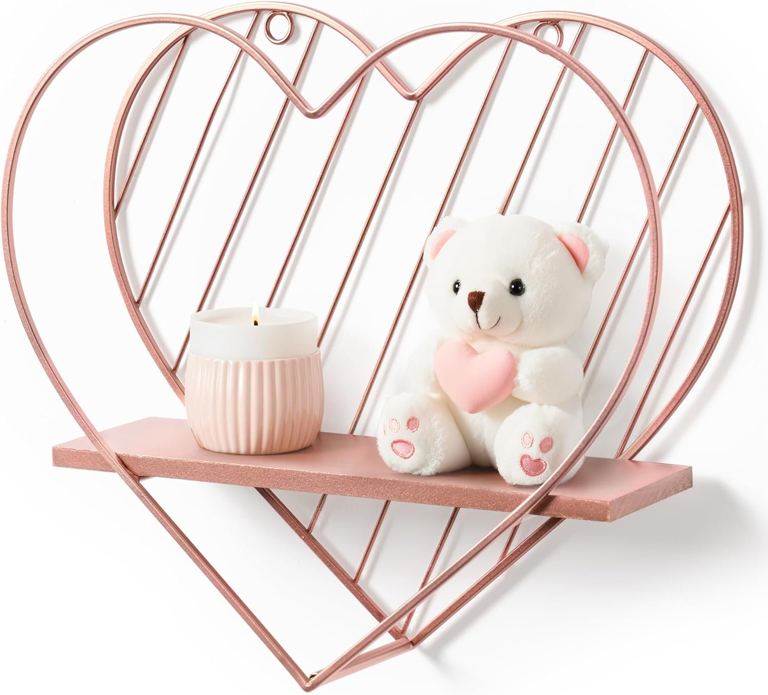 Afuly Floating Shelves for Wall, Cute Heart Wall Shelf Pink Funky Organizer Small Hanging Trinket Storage Aesthetic Room Decor for Bedroom Bathroom Hallway Entryway Vanity, Rose Gold