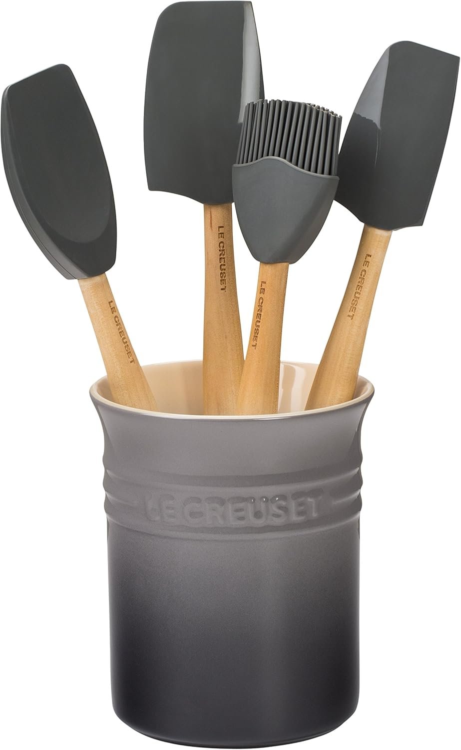 Le Creuset Silicone Craft Series Utensil Set with Stoneware Crock, 5 pc., Oyster