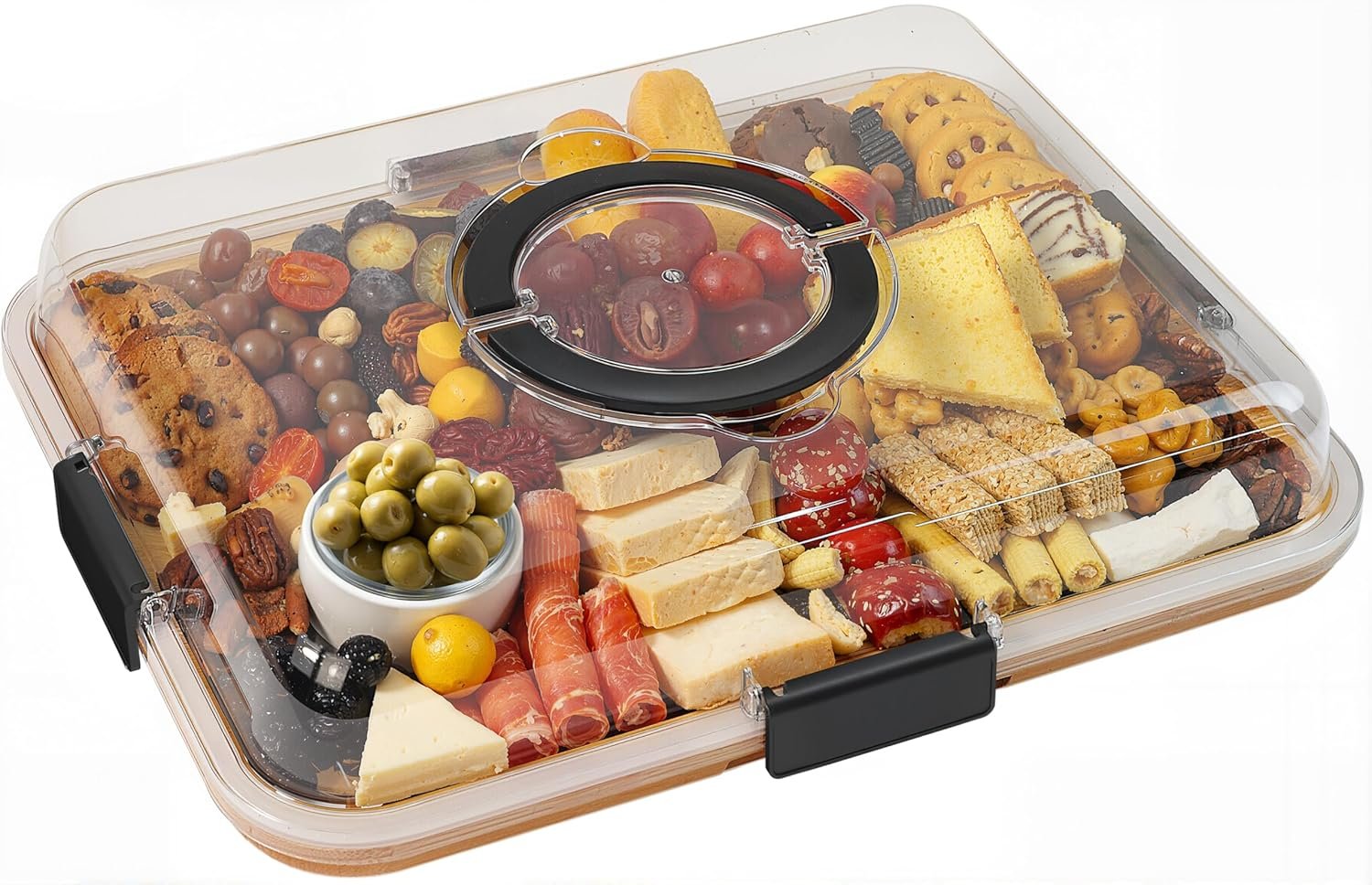 Charcuterie Board with Clear Lid, Travel Portable Cheese Board Charcuterie Boxes Cutting Boards for Kitchen, House Warming Gifts New Home, Gifts for Women (6 Compartments Black)