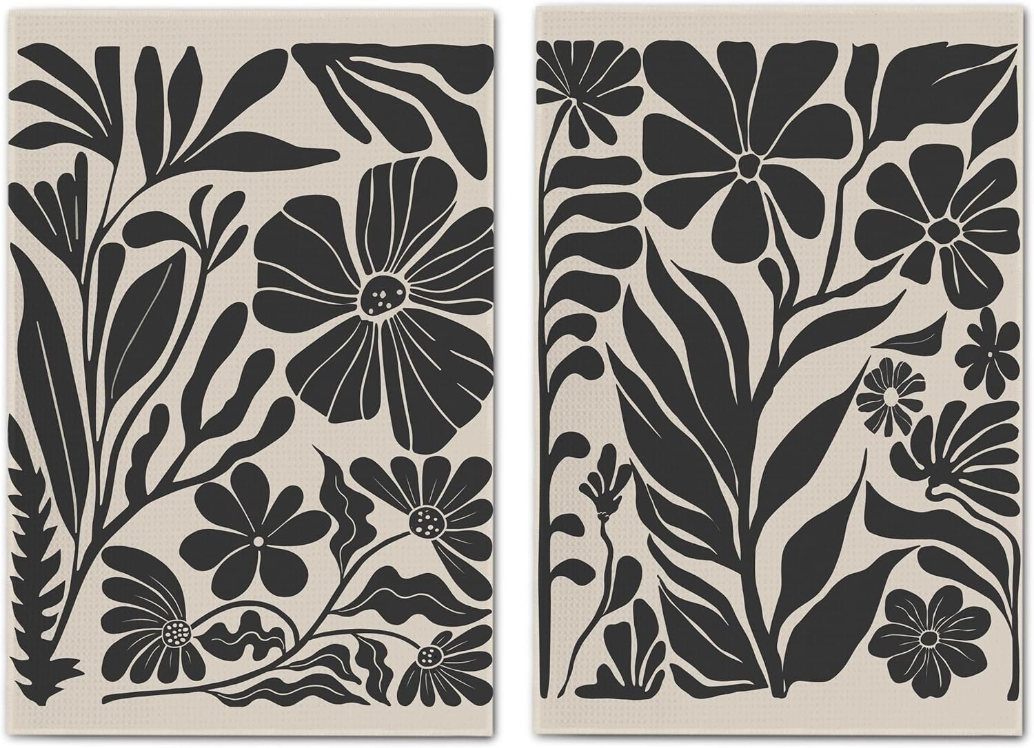 Boho Floral Dish Towels – Vintage Abstract Flowers Waffle Weave Kitchen Towels, Bathroom Towel Sets Decorative, Boho Floral Hand Tea Towel (16×24 Inches)