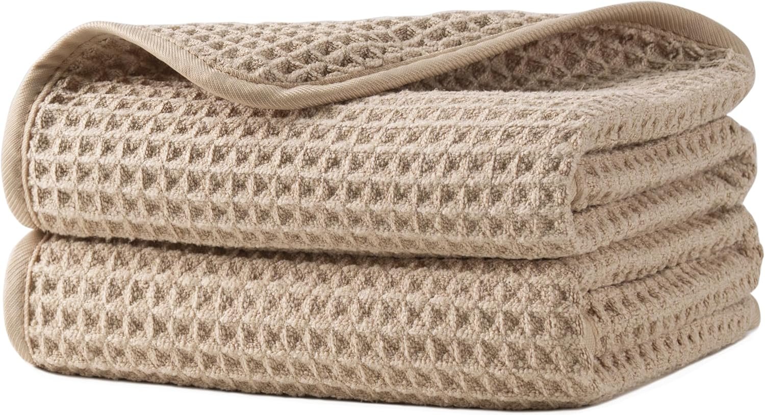 Microfiber Waffle Hand Towels, 2 Pieces, Soft, Absorbent, Fast Drying, Lint Free 430 GSM (Beige)