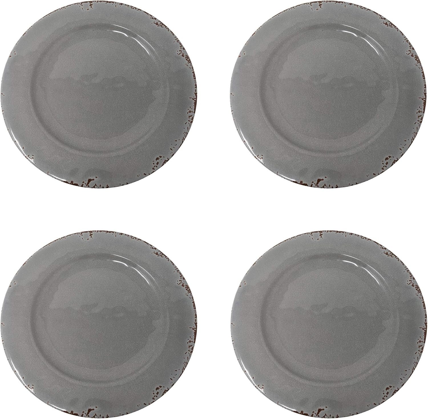 Gianna’s Home 12 Piece Rustic Farmhouse Melamine Dinnerware Set, Service for 4 (4 Piece Dinner Plates, Gray)