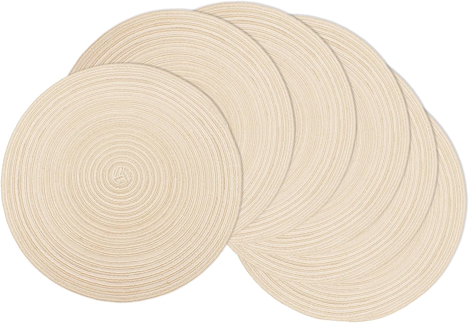 Braided Round Placemats Set of 6,Woven Washable Non-Slip Table Mats for Kitchen Dining, 14.5 Inch, Heat Resistant – Natural Fabric Indoor Outdoor Place Mats(Beige)
