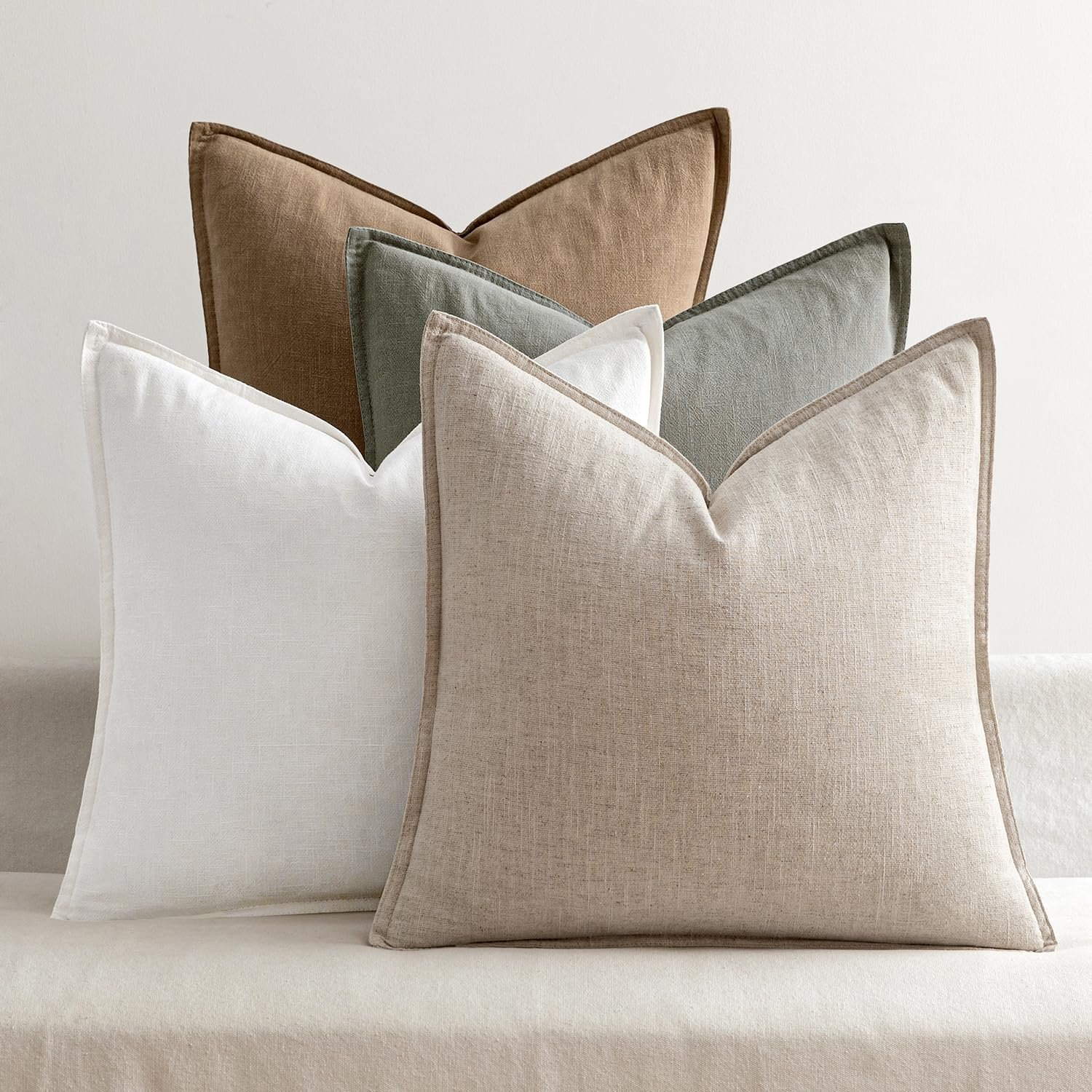 MIULEE Neutral Linen Pillow Covers Pack of 4 Decorative Natural Solid Throw Pillow Covers Soft Accent Boho Farmhouse Couch Pillowcases Modern Spring Home Decors for Living Room Bed Sofa 18×18 Inch